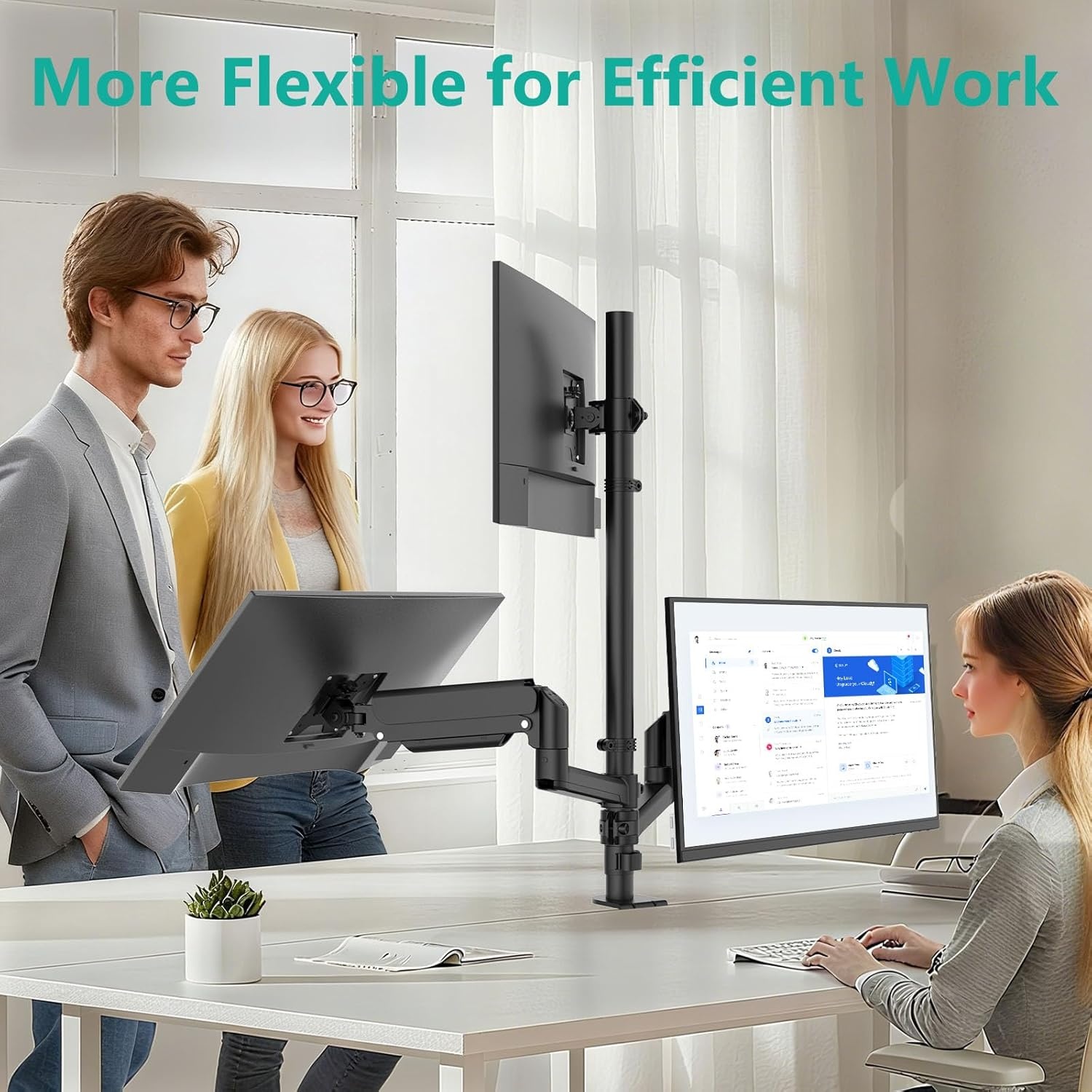 image:imageWALI Triple Monitor Mount for 1334 inch Screens Full Adjustable 3 Monitors Desk Mount with Clamp amp Grommet Base Triple Monitors Arm up to 198lbs Each VESA 75x75 100x100 mm GSDM003XL Black1327