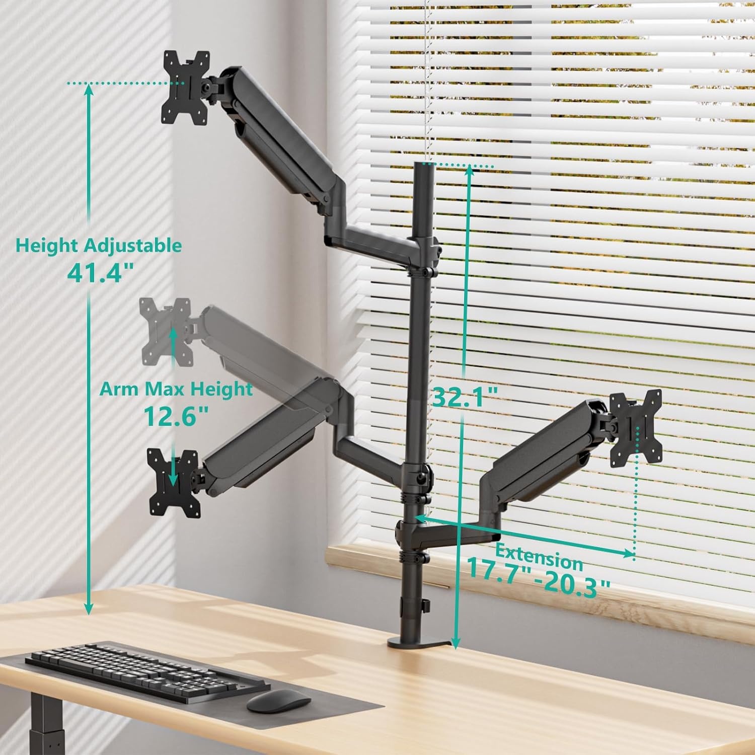 image:imageWALI Triple Monitor Mount for 1334 inch Screens Full Adjustable 3 Monitors Desk Mount with Clamp amp Grommet Base Triple Monitors Arm up to 198lbs Each VESA 75x75 100x100 mm GSDM003XL Black1334