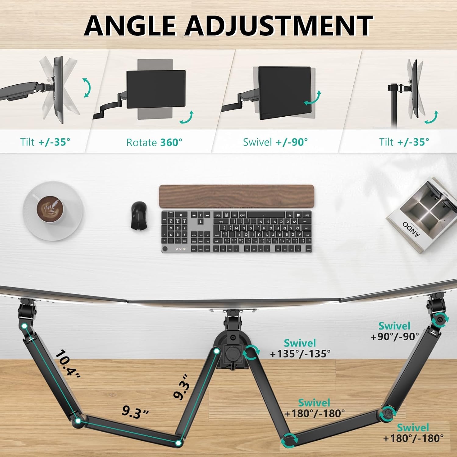 image:imageWALI Triple Monitor Mount for 1334 inch Screens Full Adjustable 3 Monitors Desk Mount with Clamp amp Grommet Base Triple Monitors Arm up to 198lbs Each VESA 75x75 100x100 mm GSDM003XL Black1333