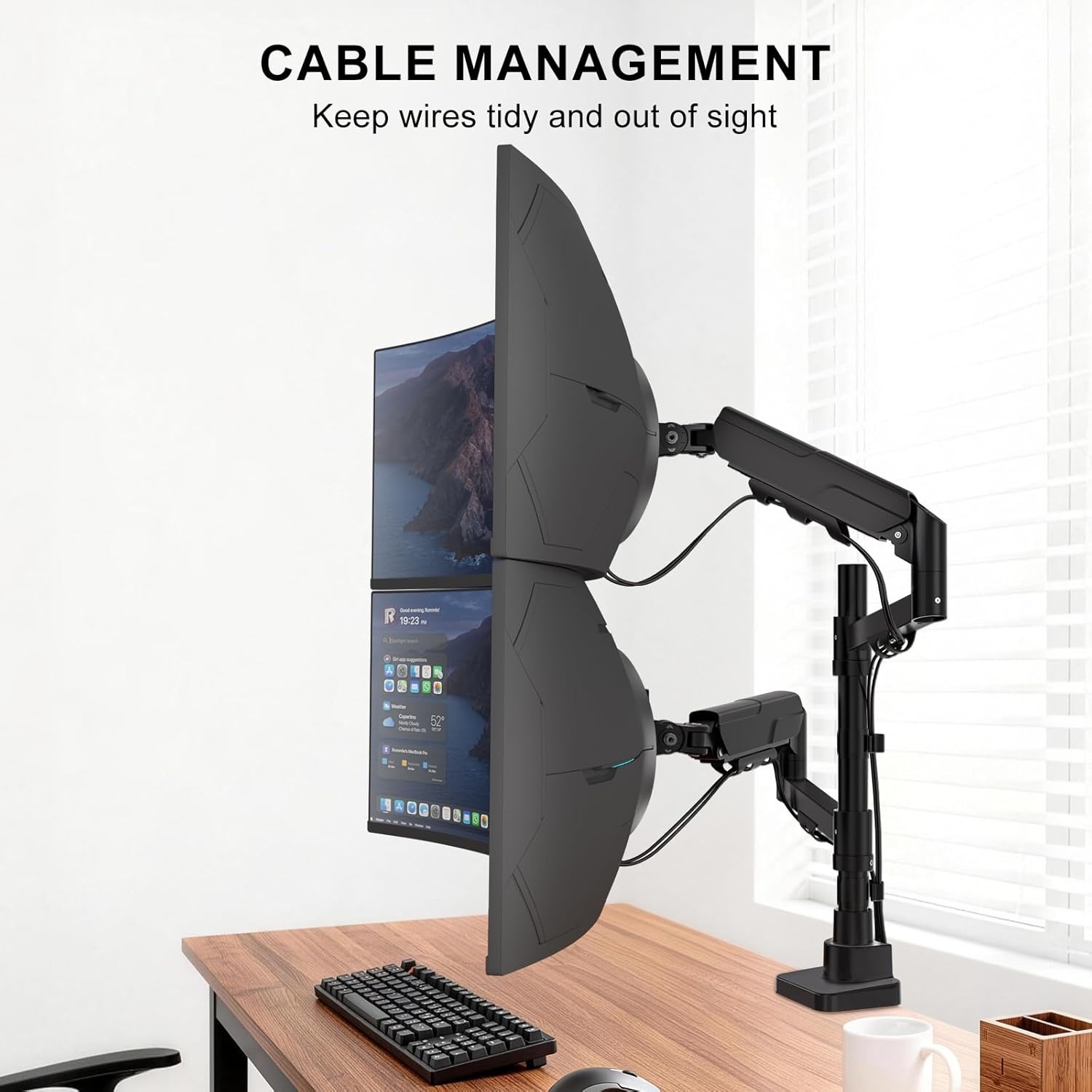 image:imageWALI Triple Monitor Mount for 1334 inch Screens Full Adjustable 3 Monitors Desk Mount with Clamp amp Grommet Base Triple Monitors Arm up to 198lbs Each VESA 75x75 100x100 mm GSDM003XL Black1749