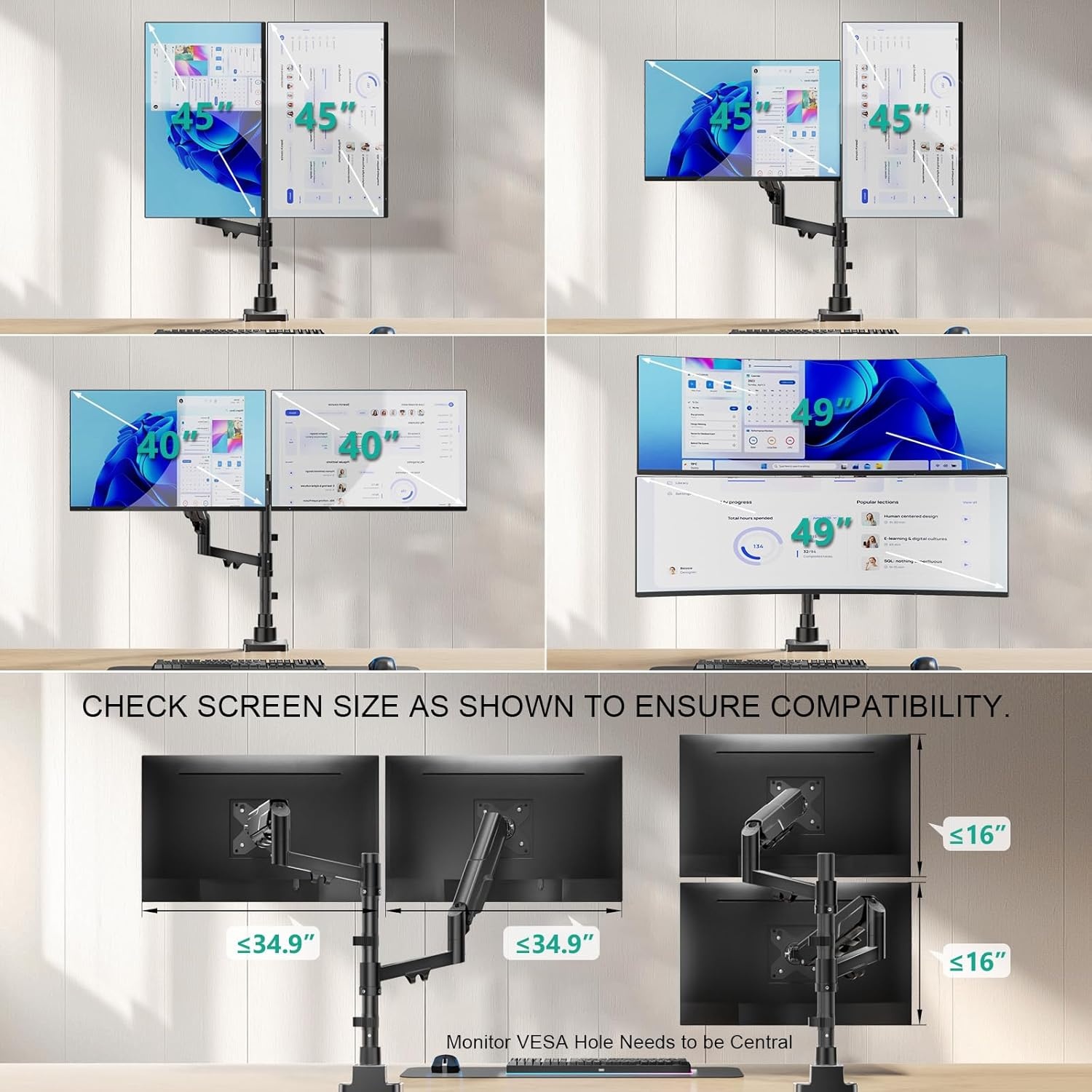 image:imageWALI Triple Monitor Mount for 1334 inch Screens Full Adjustable 3 Monitors Desk Mount with Clamp amp Grommet Base Triple Monitors Arm up to 198lbs Each VESA 75x75 100x100 mm GSDM003XL Black1749