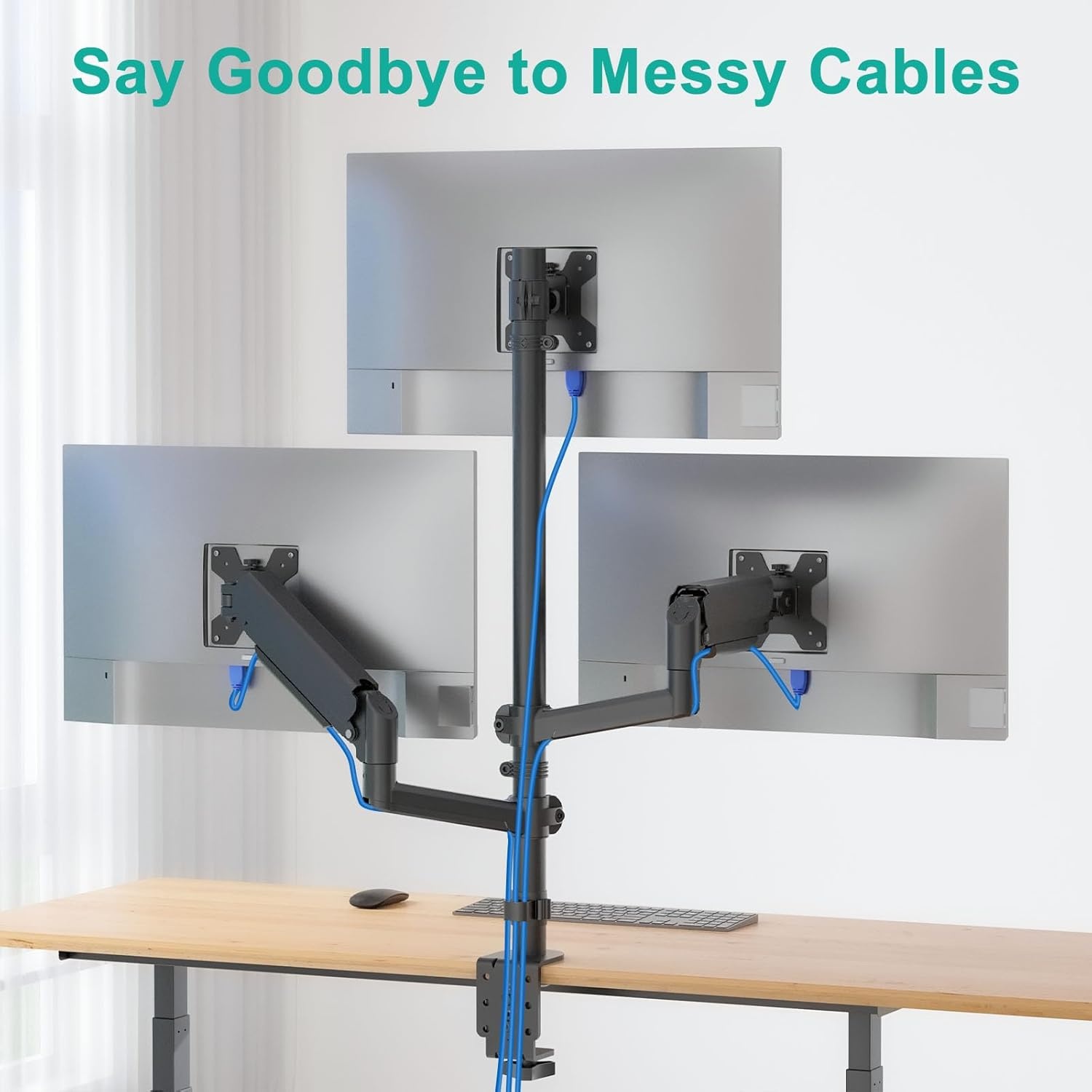 image:imageWALI Triple Monitor Mount for 1334 inch Screens Full Adjustable 3 Monitors Desk Mount with Clamp amp Grommet Base Triple Monitors Arm up to 198lbs Each VESA 75x75 100x100 mm GSDM003XL Black1327
