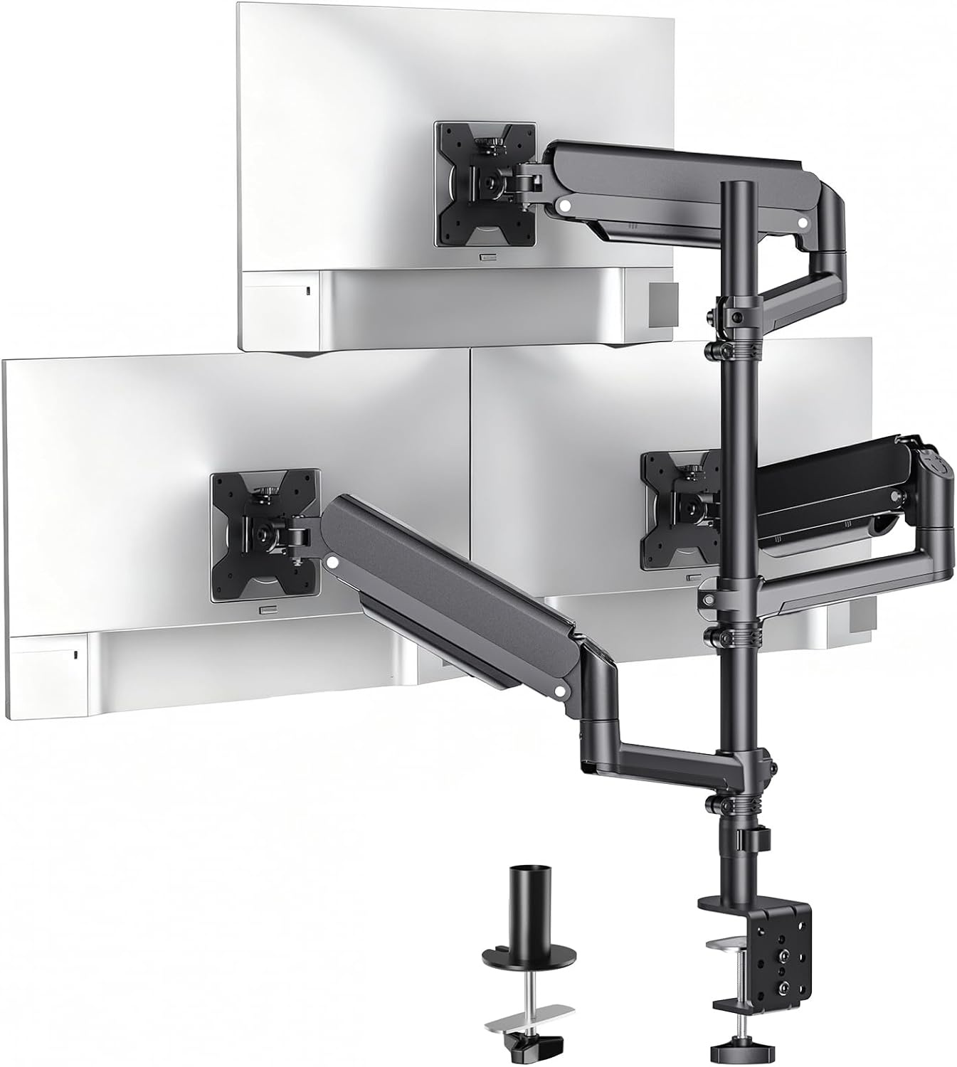 image:imageWALI Triple Monitor Mount for 1334 inch Screens Full Adjustable 3 Monitors Desk Mount with Clamp amp Grommet Base Triple Monitors Arm up to 198lbs Each VESA 75x75 100x100 mm GSDM003XL Black1334