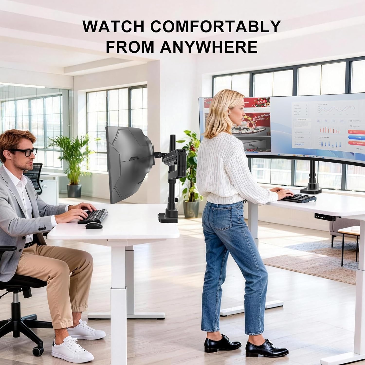image:imageWALI Triple Monitor Mount for 1334 inch Screens Full Adjustable 3 Monitors Desk Mount with Clamp amp Grommet Base Triple Monitors Arm up to 198lbs Each VESA 75x75 100x100 mm GSDM003XL Black1343