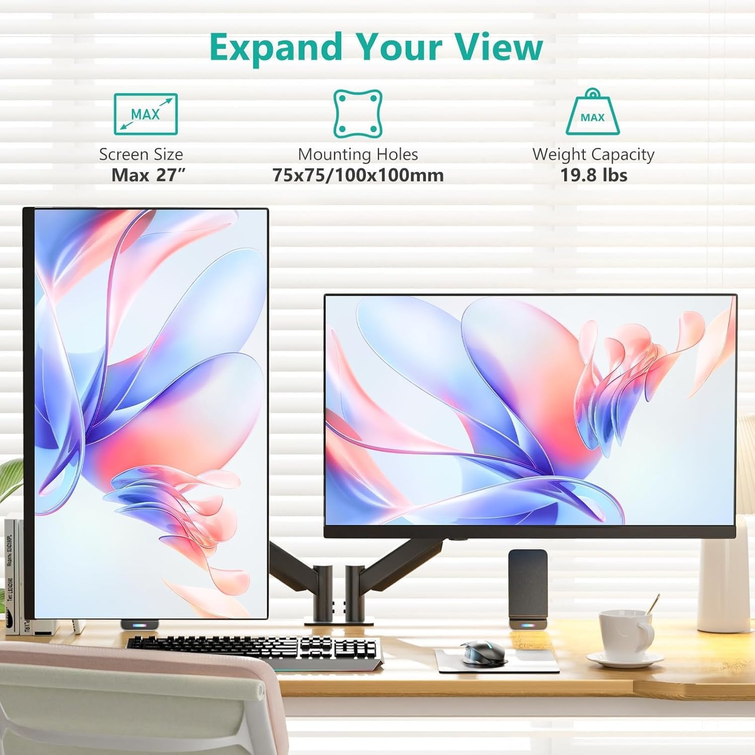 image:imageWALI Triple Monitor Mount for 1334 inch Screens Full Adjustable 3 Monitors Desk Mount with Clamp amp Grommet Base Triple Monitors Arm up to 198lbs Each VESA 75x75 100x100 mm GSDM003XL Black1327