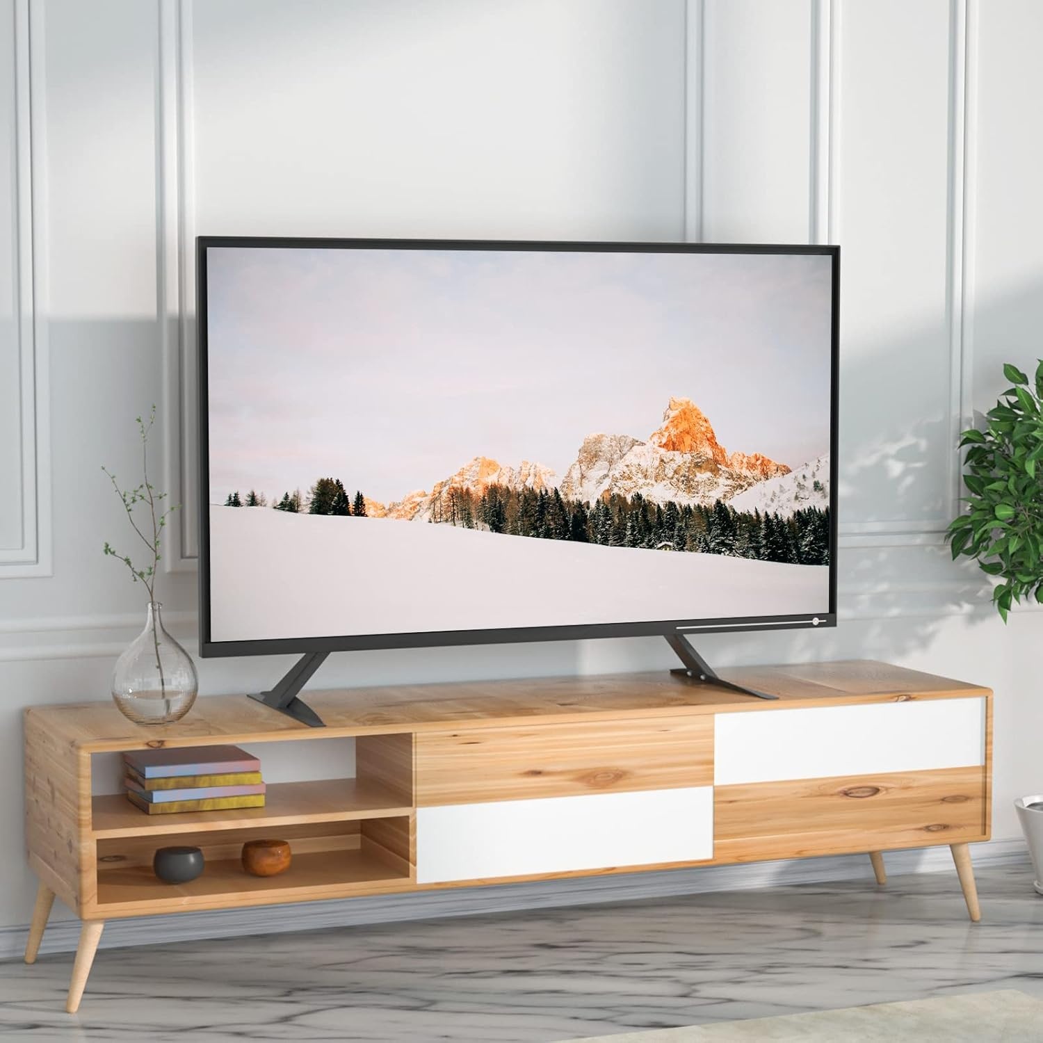 image:imageWALI Universal TV Stand 55 inch TV TV Stand Mount for 2265 Inch LCD Flat Screen TVs Table Top TV Stands Holds up to 110lbs Mounting Holes up to 800 by 500mm TVS001 Black