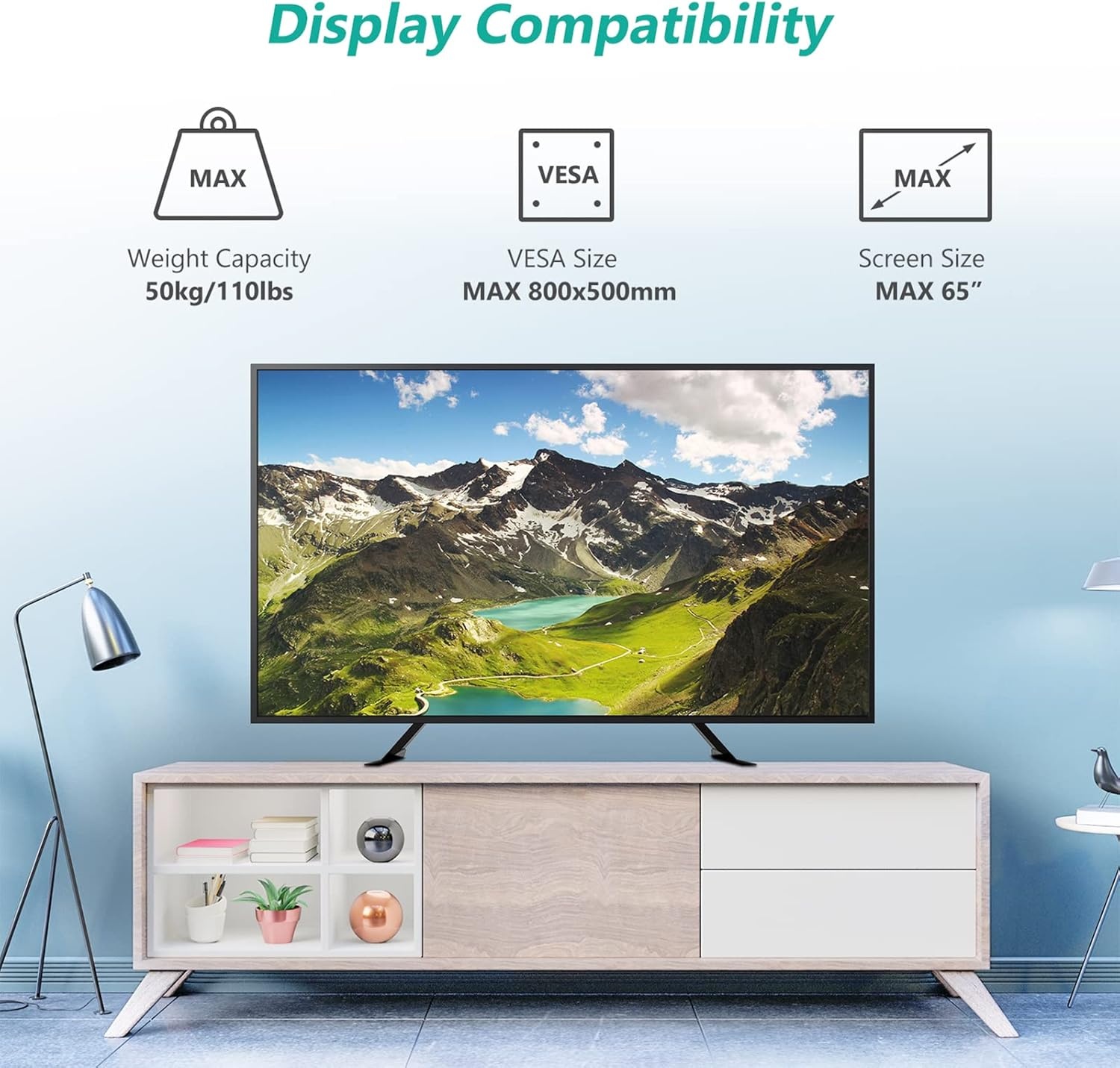 image:imageWALI Universal TV Stand 55 inch TV TV Stand Mount for 2265 Inch LCD Flat Screen TVs Table Top TV Stands Holds up to 110lbs Mounting Holes up to 800 by 500mm TVS001 Black