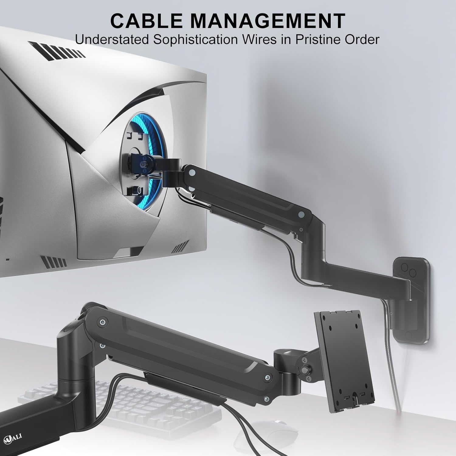 image:imageWALI Vertical Dual Monitor Wall Mount Stacked Monitor Wall Mount for 1749 Inch 2 Screens 44lbs each with Height Adjustment Heavy Duty Sturdy Steel Tilt Swivel Rotate Flexibility VESA 75x75100x100mmSingle Arm