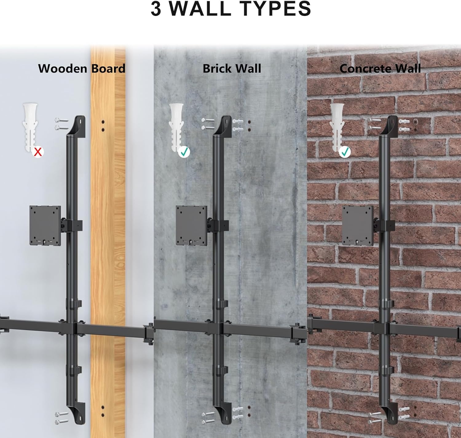 image:imageWALI Vertical Dual Monitor Wall Mount Stacked Monitor Wall Mount for 1749 Inch 2 Screens 44lbs each with Height Adjustment Heavy Duty Sturdy Steel Tilt Swivel Rotate Flexibility VESA 75x75100x100mmTriple Arms