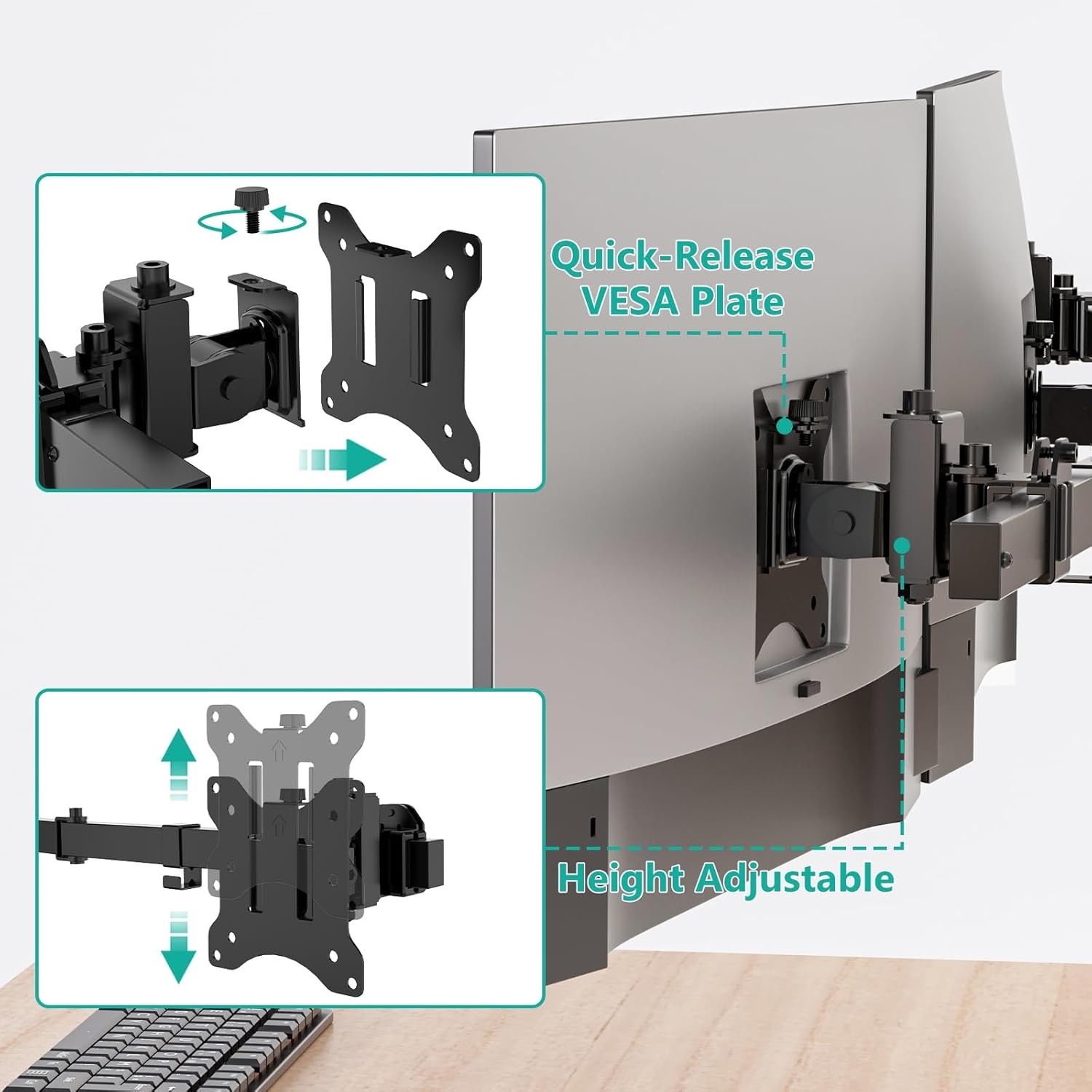 image:imageWALI Vertical Dual Monitor Wall Mount Stacked Monitor Wall Mount for 1749 Inch 2 Screens 44lbs each with Height Adjustment Heavy Duty Sturdy Steel Tilt Swivel Rotate Flexibility VESA 75x75100x100mmTriple Arms