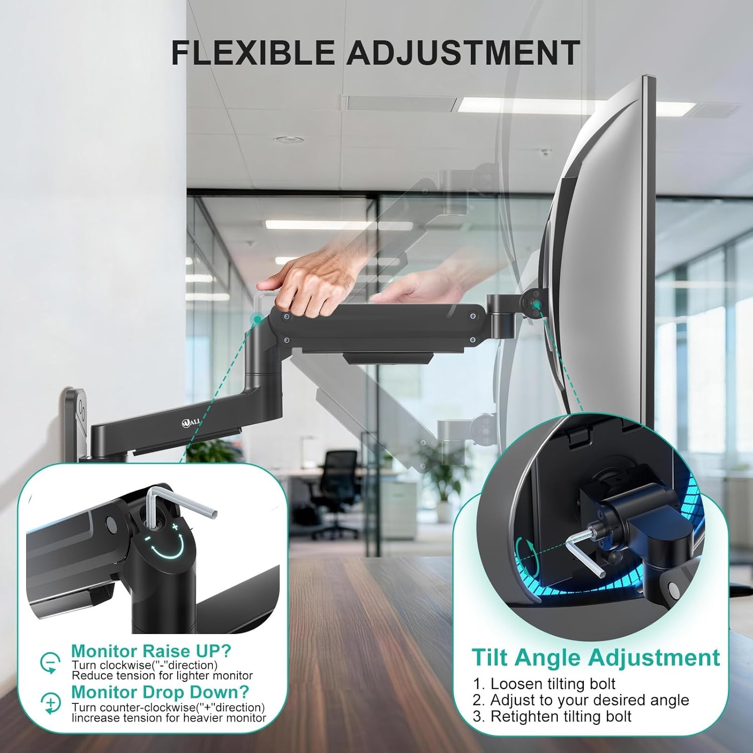 image:imageWALI Vertical Dual Monitor Wall Mount Stacked Monitor Wall Mount for 1749 Inch 2 Screens 44lbs each with Height Adjustment Heavy Duty Sturdy Steel Tilt Swivel Rotate Flexibility VESA 75x75100x100mmSingle Arm