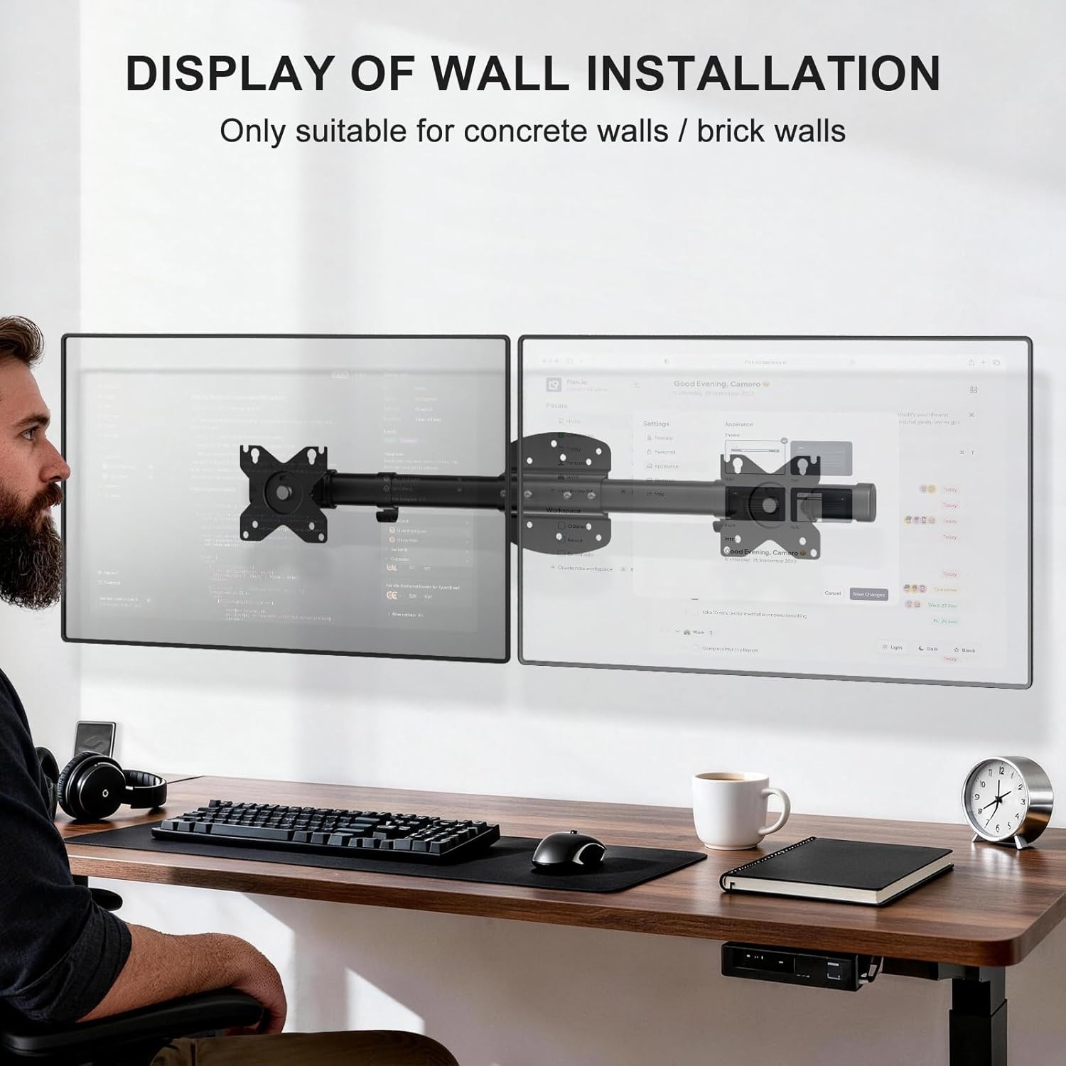image:imageWALI Vertical Dual Monitor Wall Mount Stacked Monitor Wall Mount for 1749 Inch 2 Screens 44lbs each with Height Adjustment Heavy Duty Sturdy Steel Tilt Swivel Rotate Flexibility VESA 75x75100x100mmDual Arms