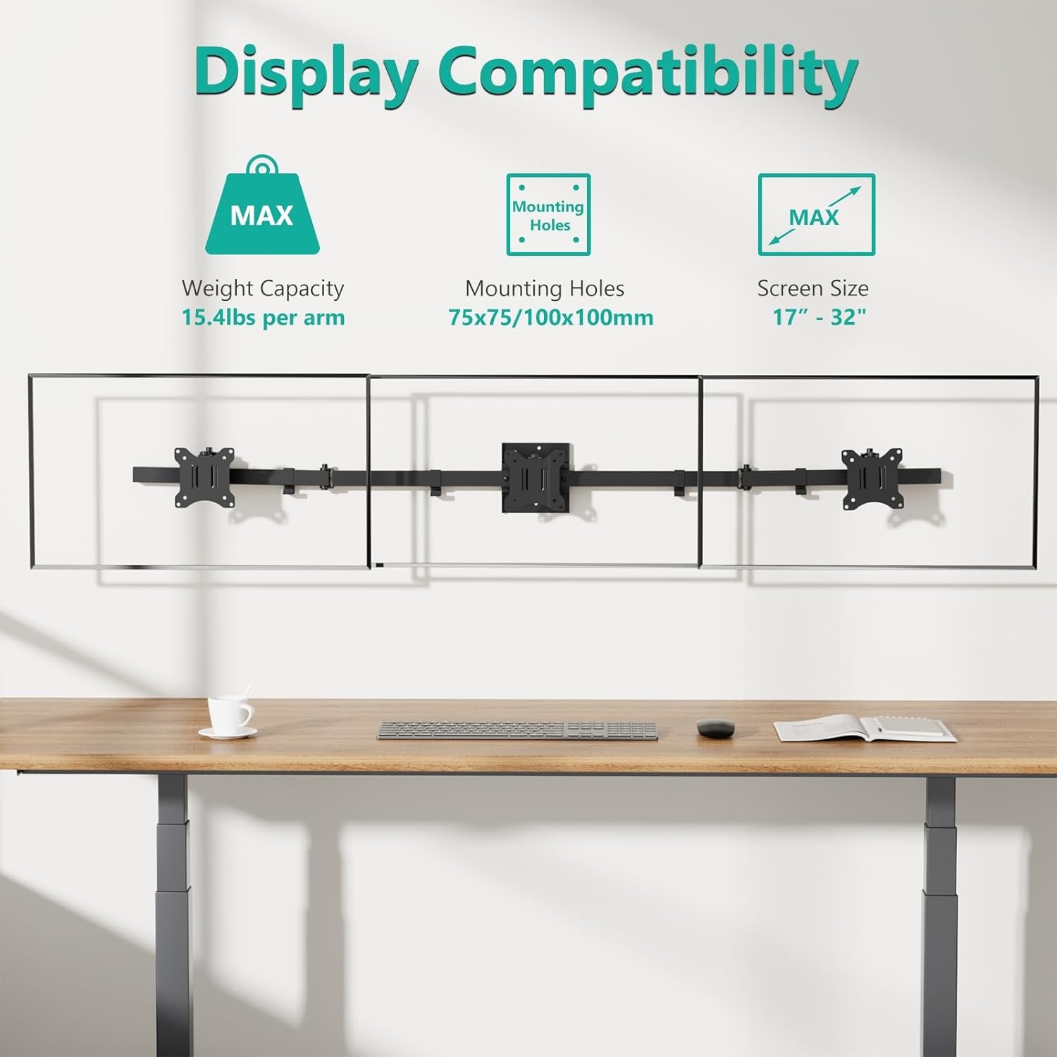 image:imageWALI Vertical Dual Monitor Wall Mount Stacked Monitor Wall Mount for 1749 Inch 2 Screens 44lbs each with Height Adjustment Heavy Duty Sturdy Steel Tilt Swivel Rotate Flexibility VESA 75x75100x100mmTriple Arms