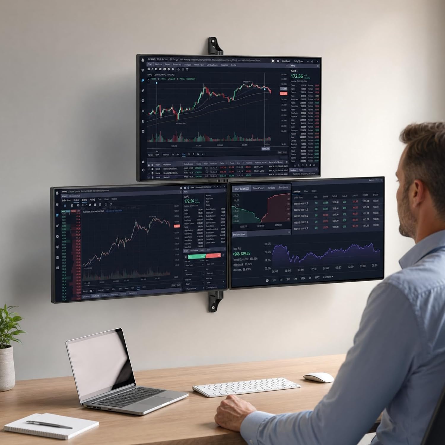 image:imageWALI Vertical Dual Monitor Wall Mount Stacked Monitor Wall Mount for 1749 Inch 2 Screens 44lbs each with Height Adjustment Heavy Duty Sturdy Steel Tilt Swivel Rotate Flexibility VESA 75x75100x100mmTriple Arms