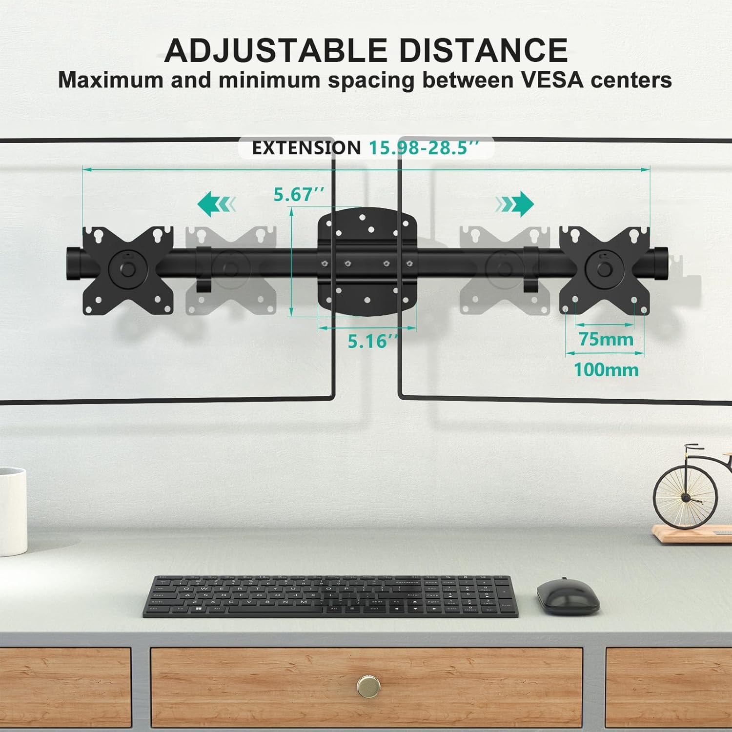 image:imageWALI Vertical Dual Monitor Wall Mount Stacked Monitor Wall Mount for 1749 Inch 2 Screens 44lbs each with Height Adjustment Heavy Duty Sturdy Steel Tilt Swivel Rotate Flexibility VESA 75x75100x100mmDual Arms