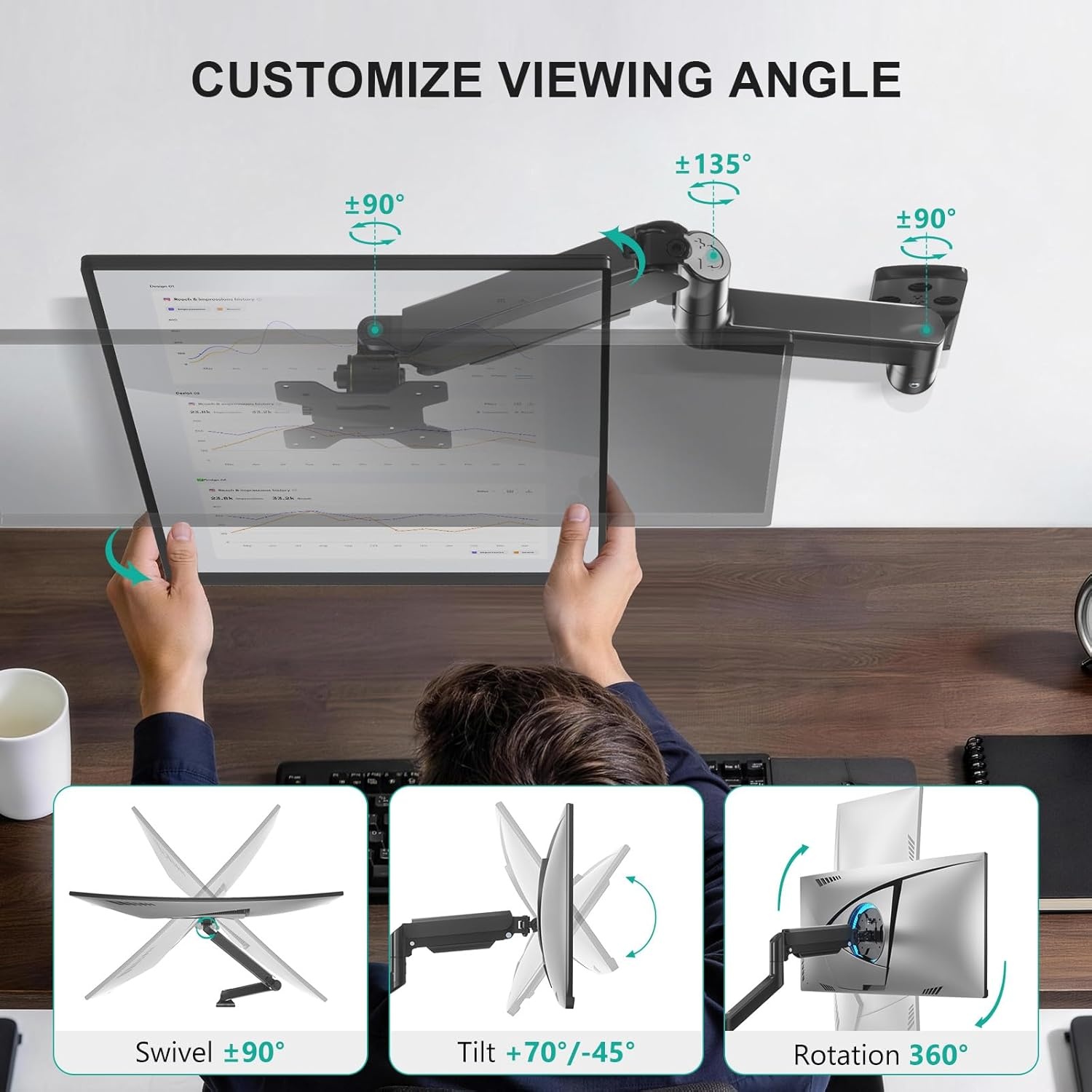 image:imageWALI Vertical Dual Monitor Wall Mount Stacked Monitor Wall Mount for 1749 Inch 2 Screens 44lbs each with Height Adjustment Heavy Duty Sturdy Steel Tilt Swivel Rotate Flexibility VESA 75x75100x100mmSingle Arm