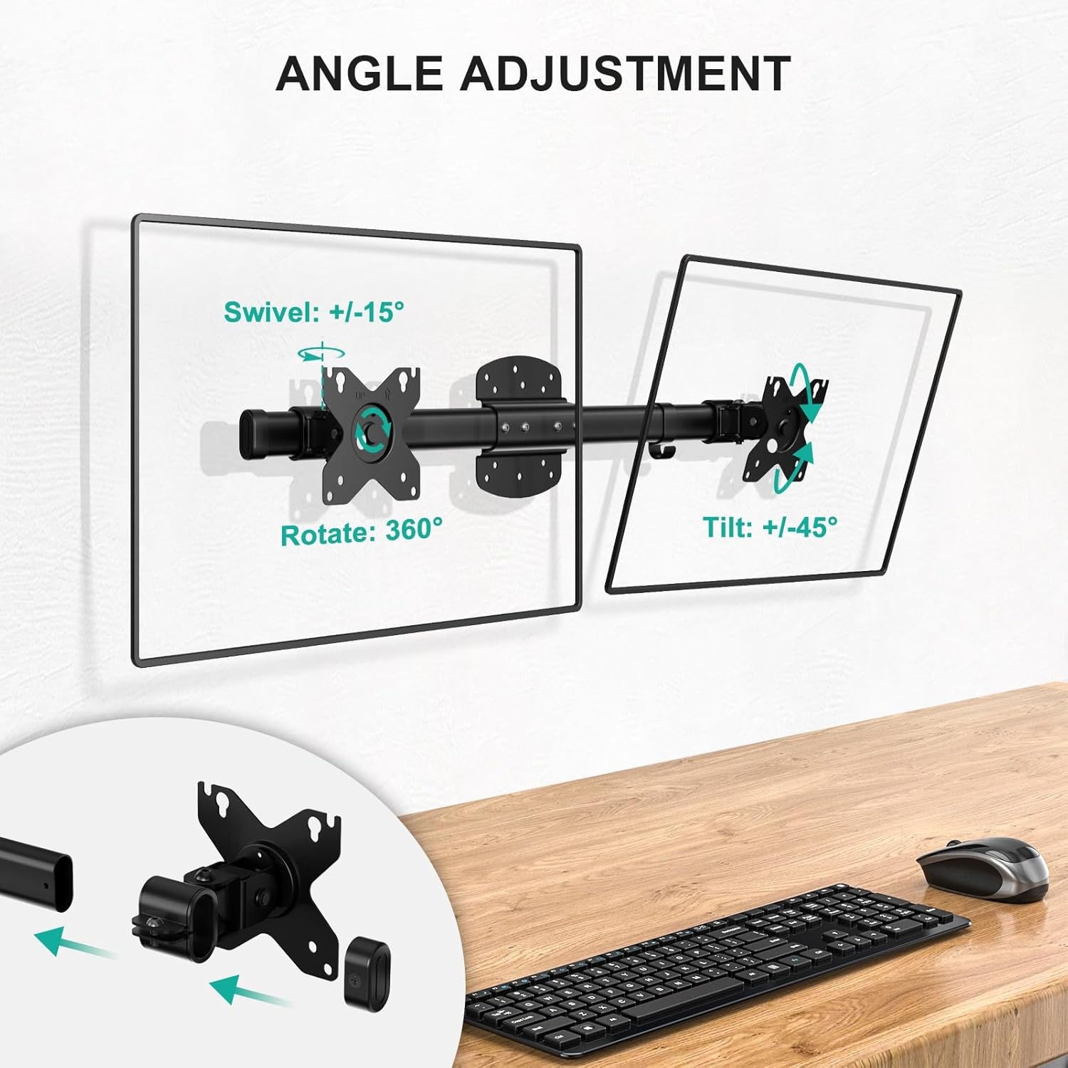 image:imageWALI Vertical Dual Monitor Wall Mount Stacked Monitor Wall Mount for 1749 Inch 2 Screens 44lbs each with Height Adjustment Heavy Duty Sturdy Steel Tilt Swivel Rotate Flexibility VESA 75x75100x100mmDual Arms