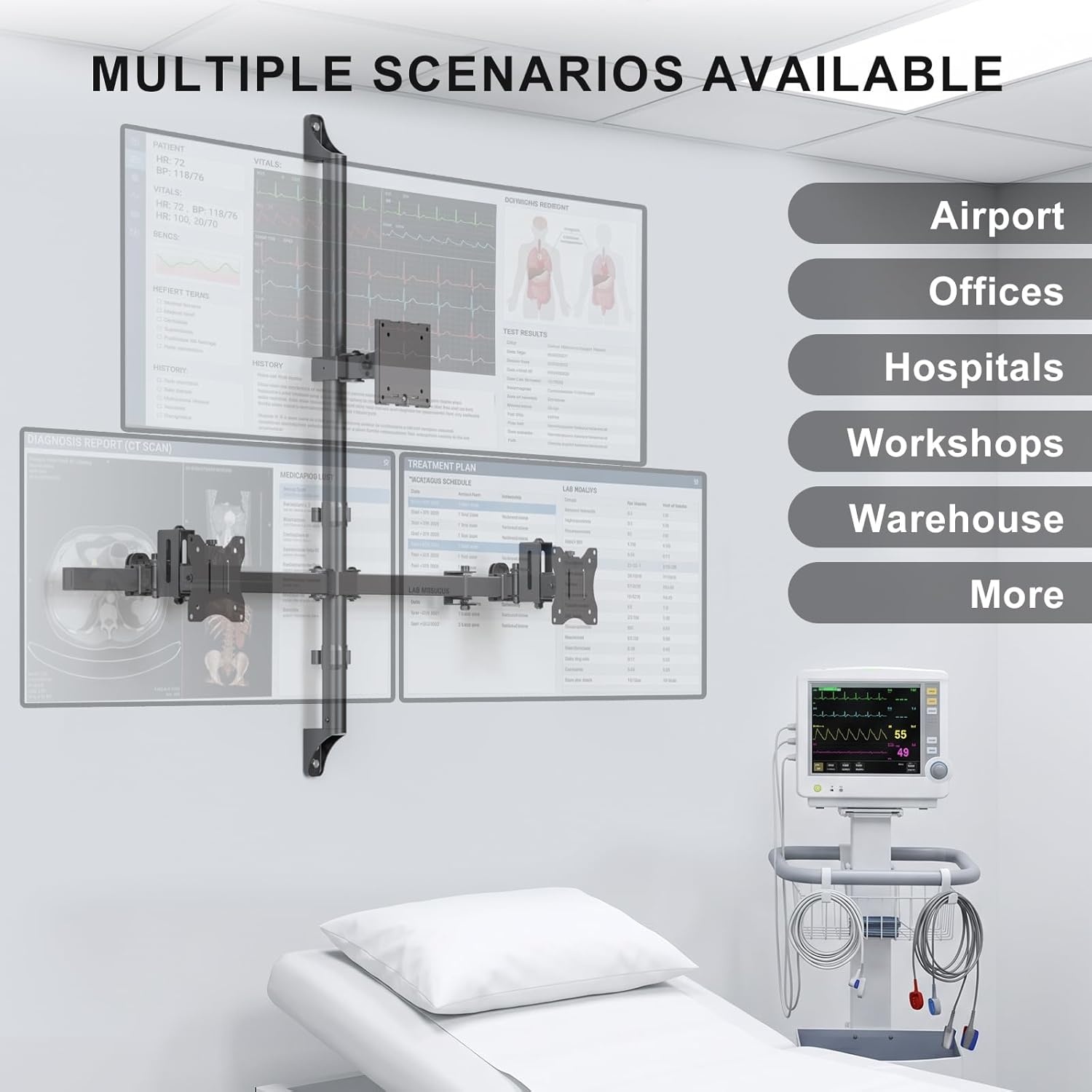 image:imageWALI Vertical Dual Monitor Wall Mount Stacked Monitor Wall Mount for 1749 Inch 2 Screens 44lbs each with Height Adjustment Heavy Duty Sturdy Steel Tilt Swivel Rotate Flexibility VESA 75x75100x100mmTriple Arms