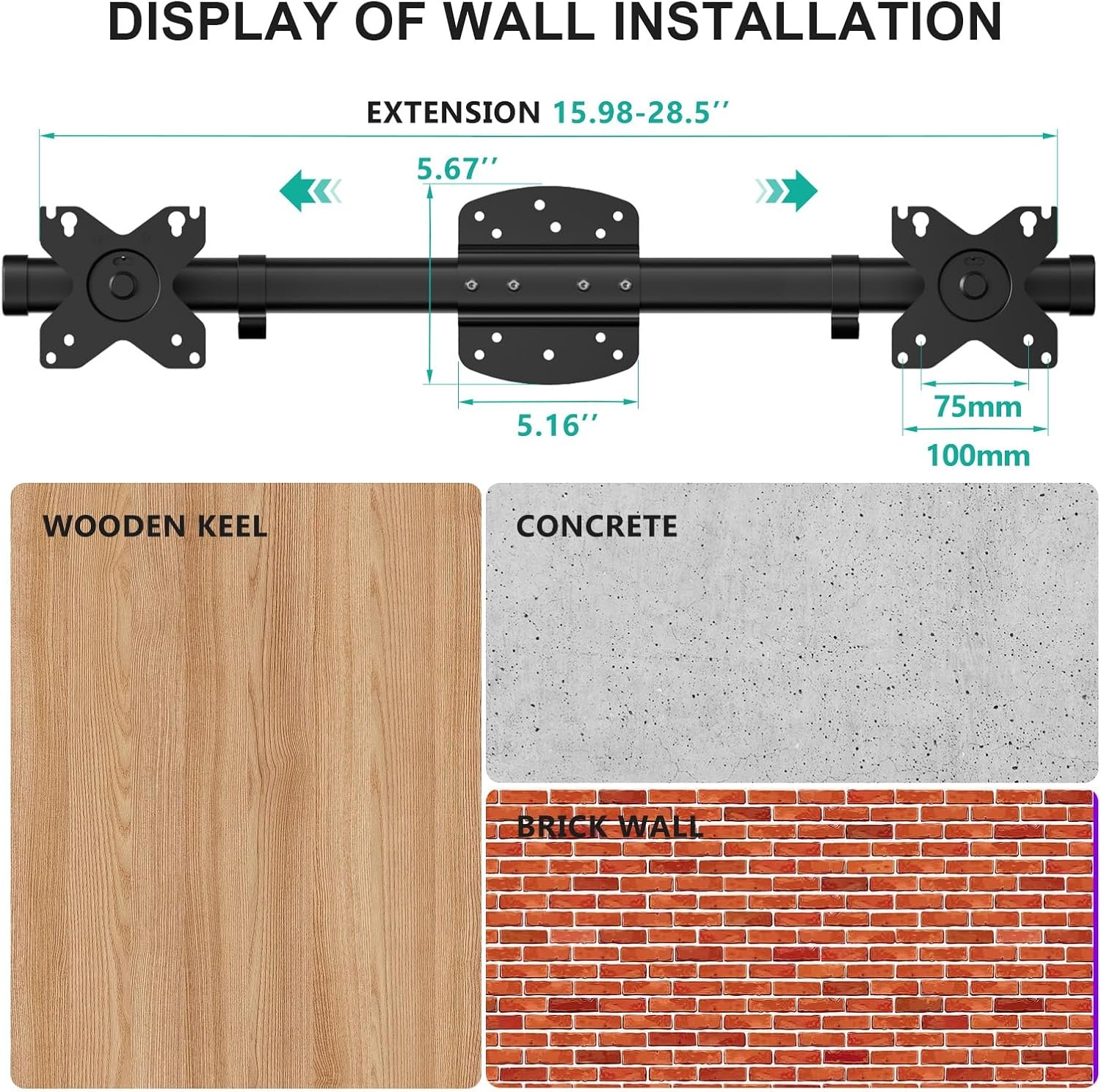 image:imageWALI Vertical Dual Monitor Wall Mount Stacked Monitor Wall Mount for 1749 Inch 2 Screens 44lbs each with Height Adjustment Heavy Duty Sturdy Steel Tilt Swivel Rotate Flexibility VESA 75x75100x100mmDual Arms