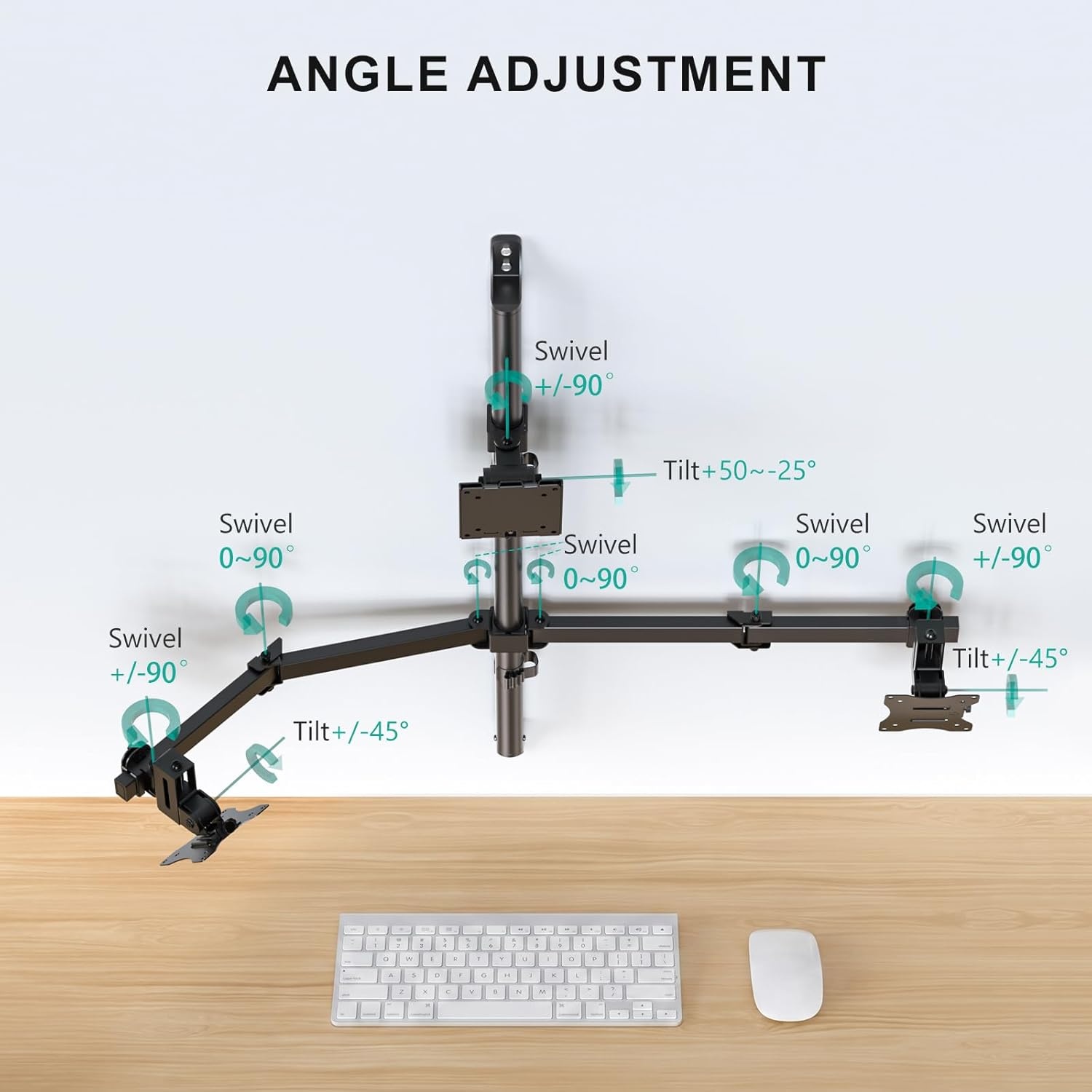 image:imageWALI Vertical Dual Monitor Wall Mount Stacked Monitor Wall Mount for 1749 Inch 2 Screens 44lbs each with Height Adjustment Heavy Duty Sturdy Steel Tilt Swivel Rotate Flexibility VESA 75x75100x100mmTriple Arms