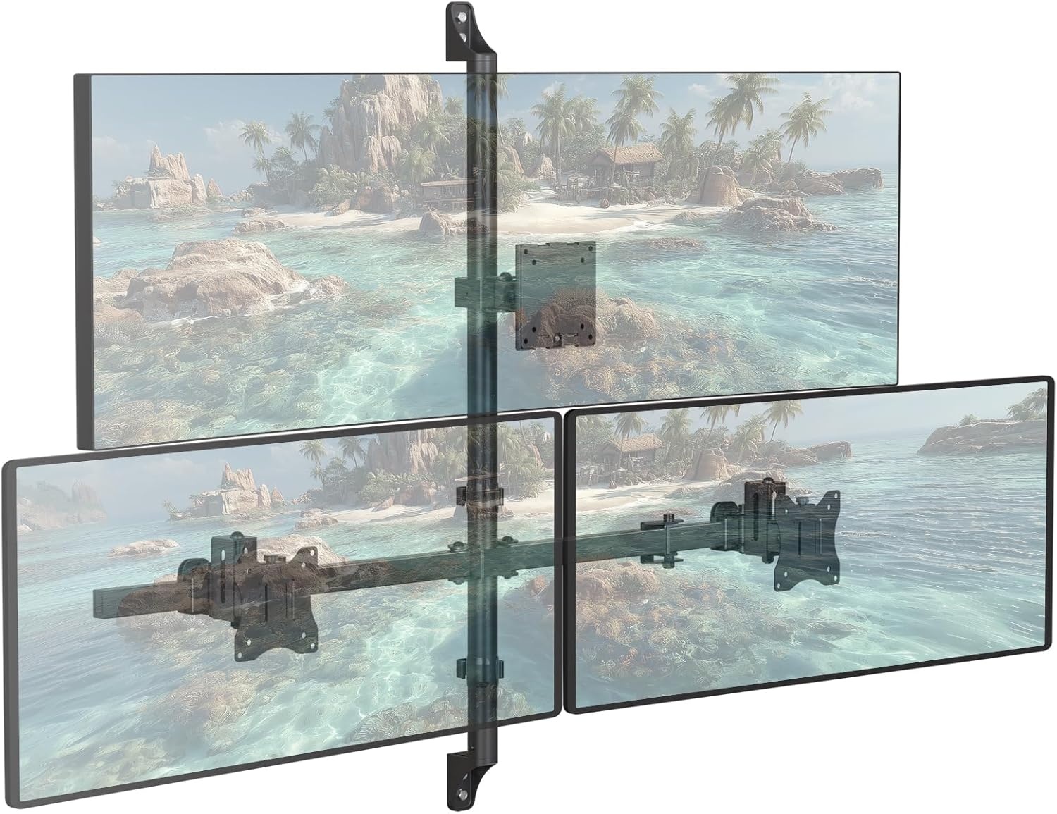 image:imageWALI Vertical Dual Monitor Wall Mount Stacked Monitor Wall Mount for 1749 Inch 2 Screens 44lbs each with Height Adjustment Heavy Duty Sturdy Steel Tilt Swivel Rotate Flexibility VESA 75x75100x100mmTriple Arms