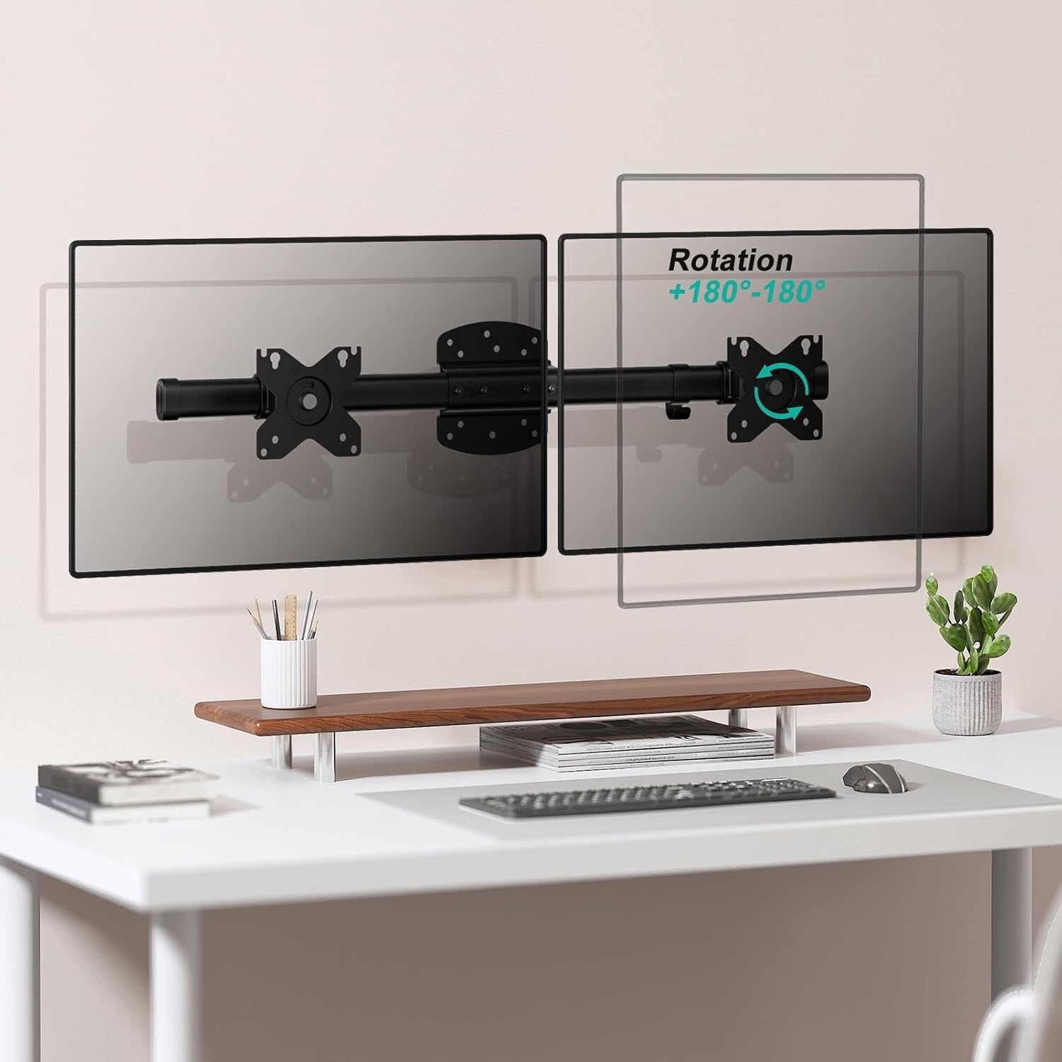 image:imageWALI Vertical Dual Monitor Wall Mount Stacked Monitor Wall Mount for 1749 Inch 2 Screens 44lbs each with Height Adjustment Heavy Duty Sturdy Steel Tilt Swivel Rotate Flexibility VESA 75x75100x100mmDual Arms
