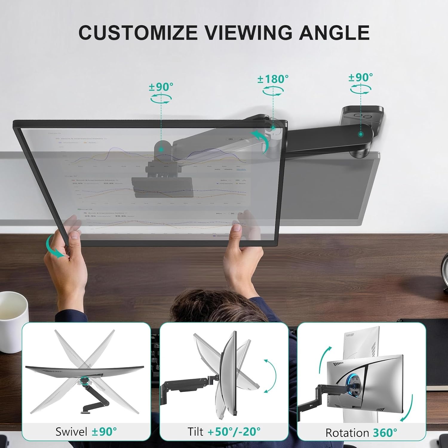 image:imageWALI Vertical Dual Monitor Wall Mount Stacked Monitor Wall Mount for 1749 Inch 2 Screens 44lbs each with Height Adjustment Heavy Duty Sturdy Steel Tilt Swivel Rotate Flexibility VESA 75x75100x100mmSingle Arm
