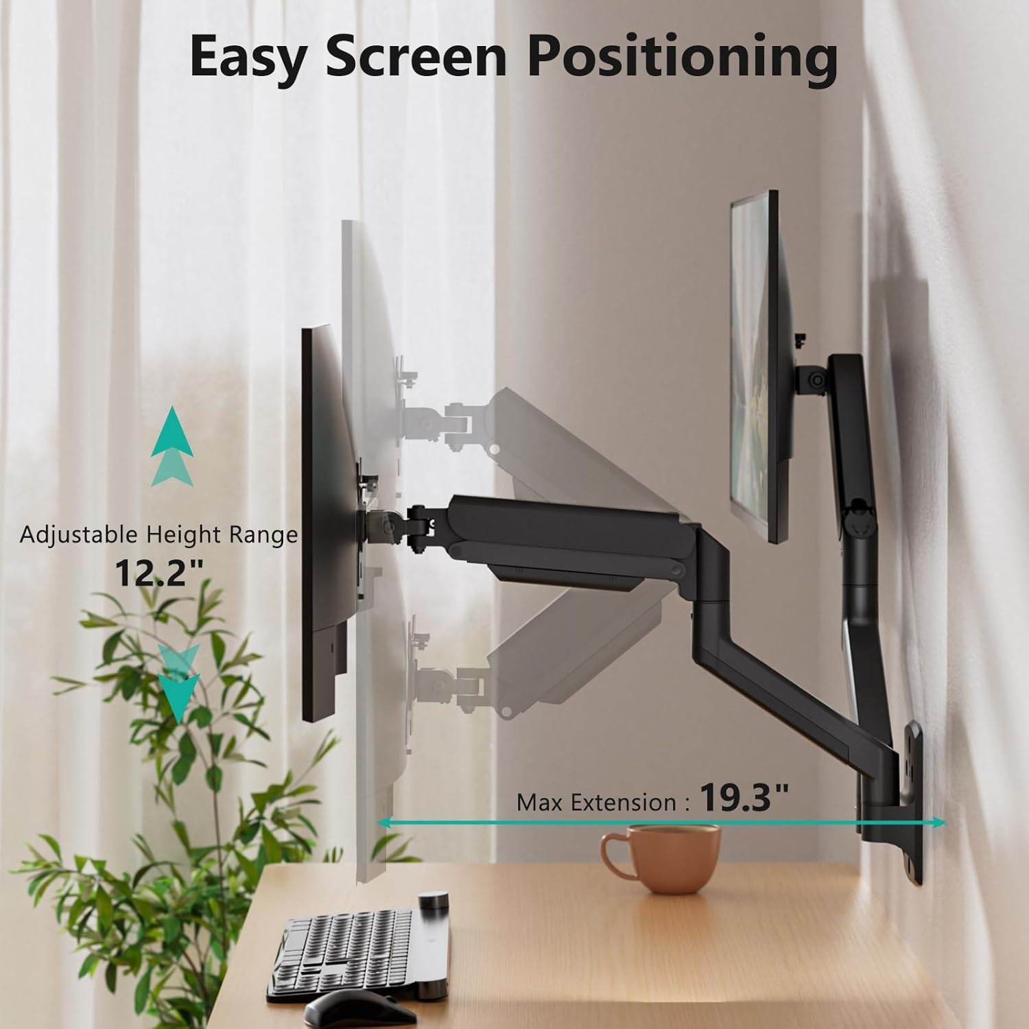 image:imageWALI Vertical Dual Monitor Wall Mount Stacked Monitor Wall Mount for 1749 Inch 2 Screens 44lbs each with Height Adjustment Heavy Duty Sturdy Steel Tilt Swivel Rotate Flexibility VESA 75x75100x100mmDual Arms
