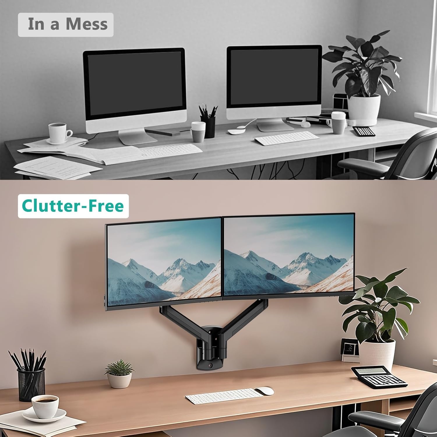 image:imageWALI Vertical Dual Monitor Wall Mount Stacked Monitor Wall Mount for 1749 Inch 2 Screens 44lbs each with Height Adjustment Heavy Duty Sturdy Steel Tilt Swivel Rotate Flexibility VESA 75x75100x100mmDual Arms