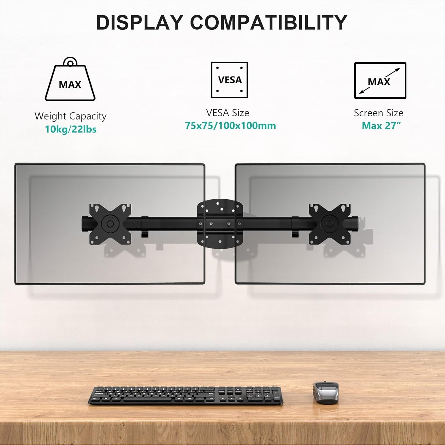 image:imageWALI Vertical Dual Monitor Wall Mount Stacked Monitor Wall Mount for 1749 Inch 2 Screens 44lbs each with Height Adjustment Heavy Duty Sturdy Steel Tilt Swivel Rotate Flexibility VESA 75x75100x100mmDual Arms