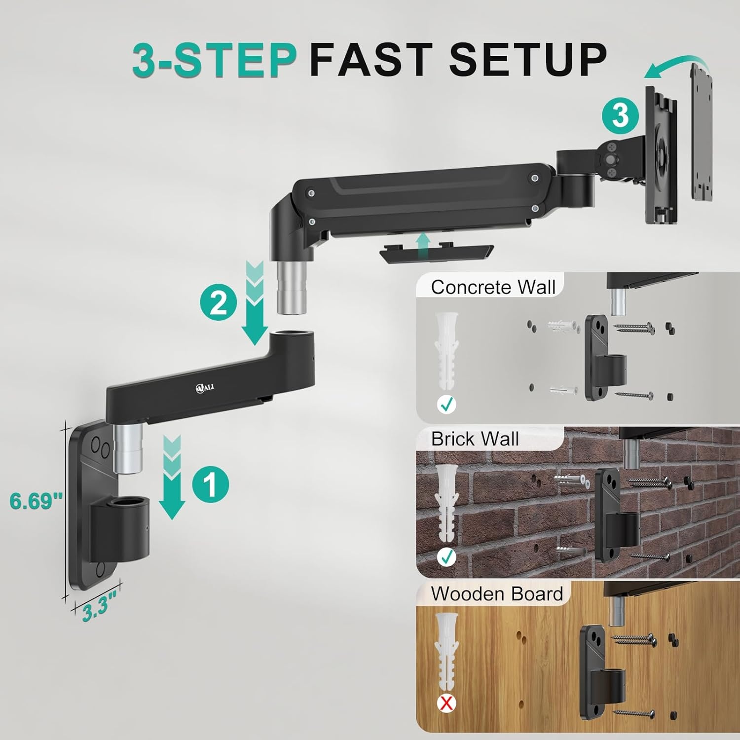 image:imageWALI Vertical Dual Monitor Wall Mount Stacked Monitor Wall Mount for 1749 Inch 2 Screens 44lbs each with Height Adjustment Heavy Duty Sturdy Steel Tilt Swivel Rotate Flexibility VESA 75x75100x100mmSingle Arm