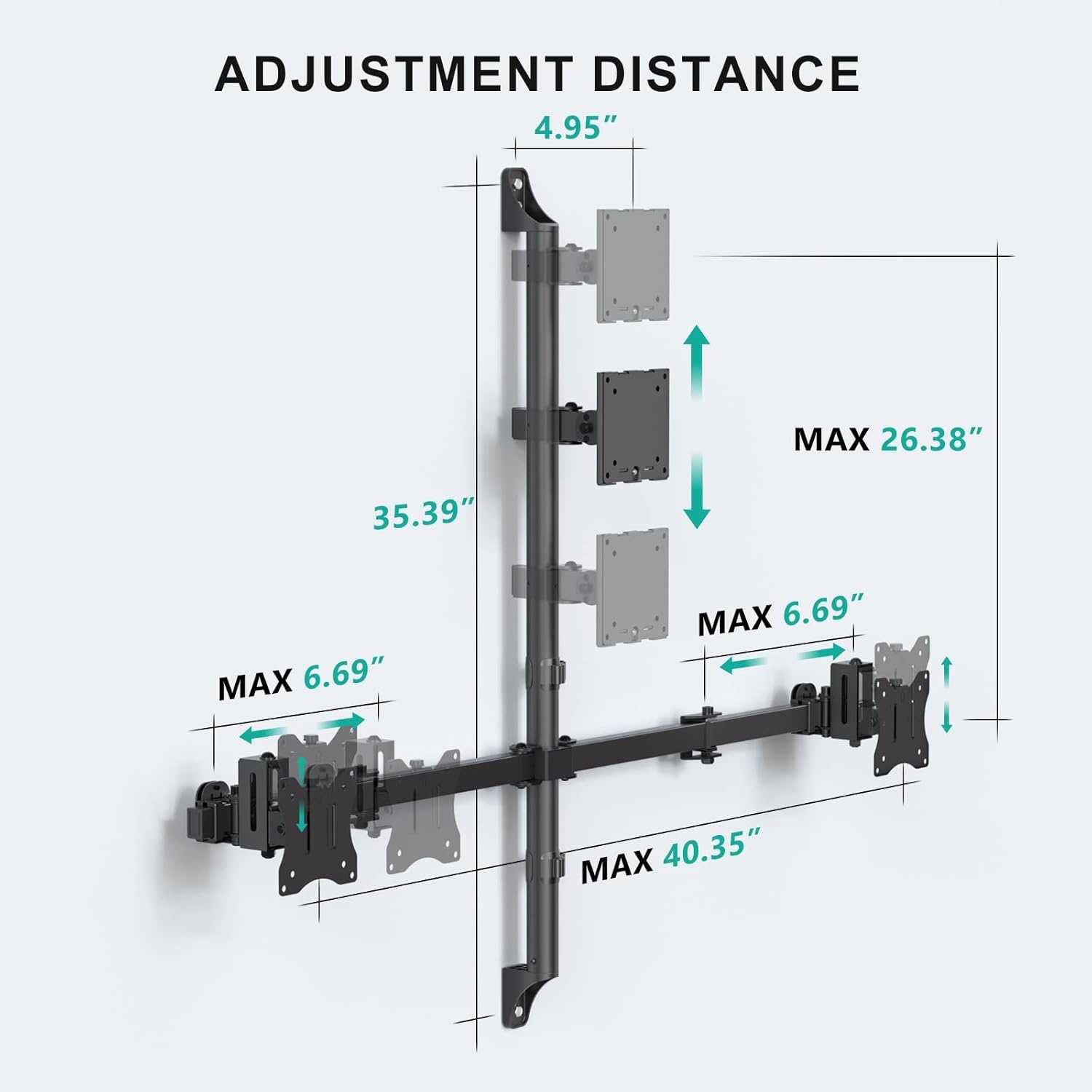 image:imageWALI Vertical Dual Monitor Wall Mount Stacked Monitor Wall Mount for 1749 Inch 2 Screens 44lbs each with Height Adjustment Heavy Duty Sturdy Steel Tilt Swivel Rotate Flexibility VESA 75x75100x100mmTriple Arms