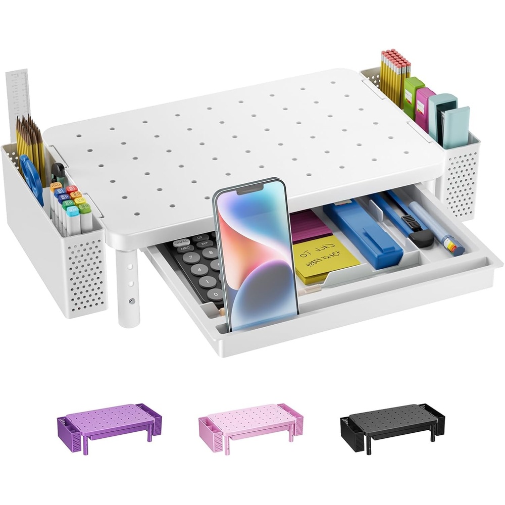 image:imageWALI Computer Monitor Stand for Desk Adjustable Laptop Riser Desk Monitor Stand Underneath Storage for Office School Supplies PTT001B 1 Pack BlackWhite