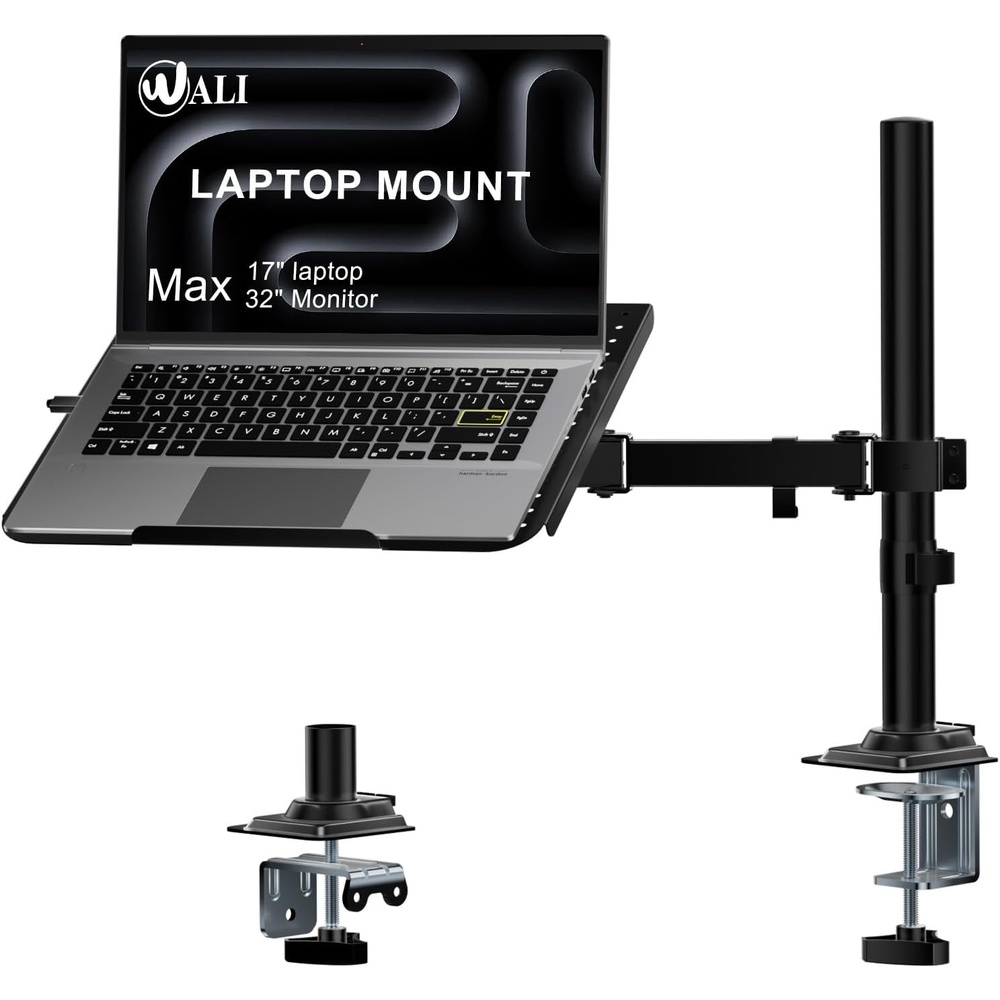 image:imageWALI Laptop Pole Mount Adjustable Laptop Arm Holder Fits 10156 Laptops 2in1 Full Motion Monitor Mount with Removable Tray VESA 75x75 or 100x100 mm Holds up to 154lbs011ARMLPN BlackBlack