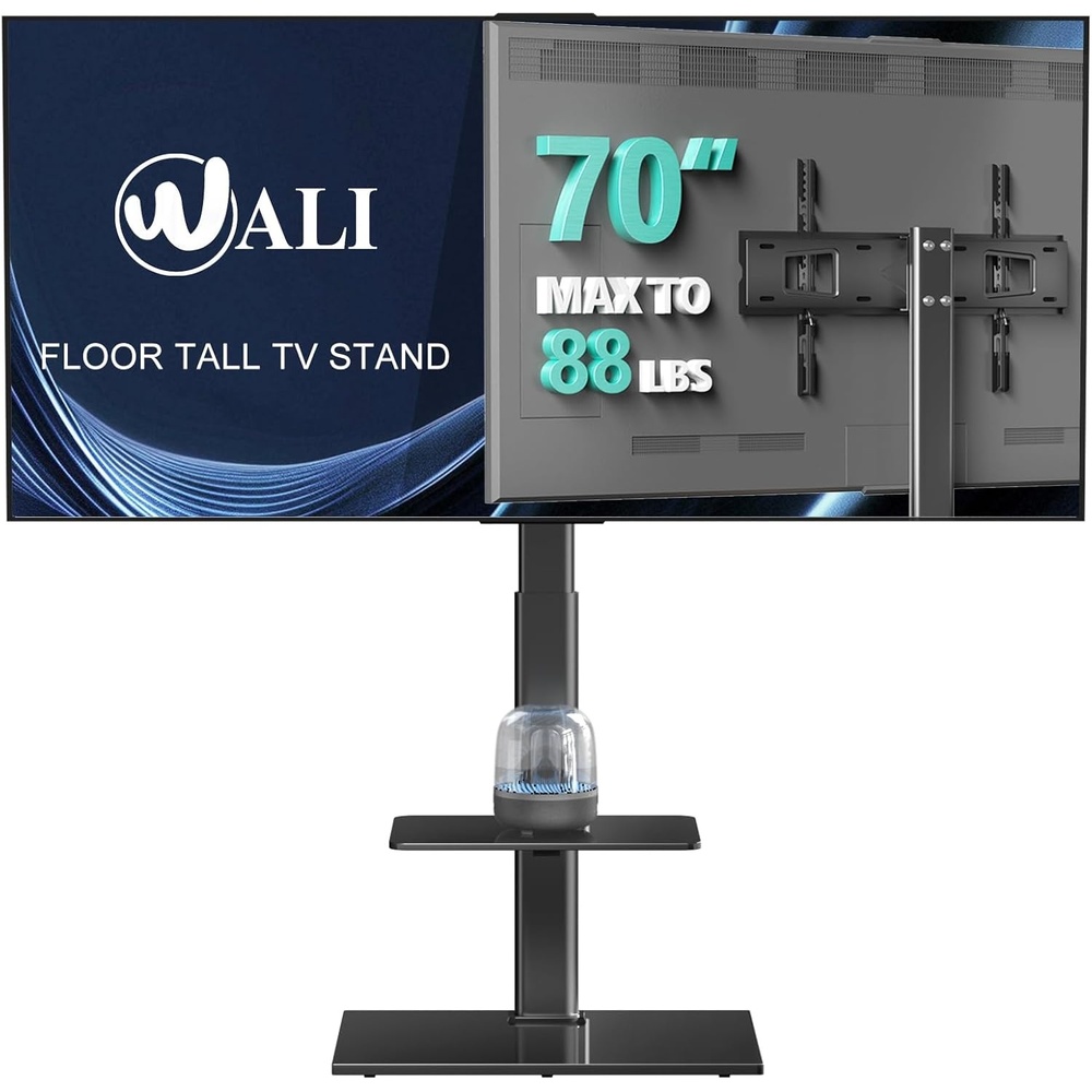 image:imageWALI TV Floor Stand for 3270inch TVs up to 88lbs Universal Floor TV Stand Mount Swivel and Height Adjustable Tall TV Stand with Tempered Glass Base and Shelf for Living RoomBedroomOfficeTVDVD6