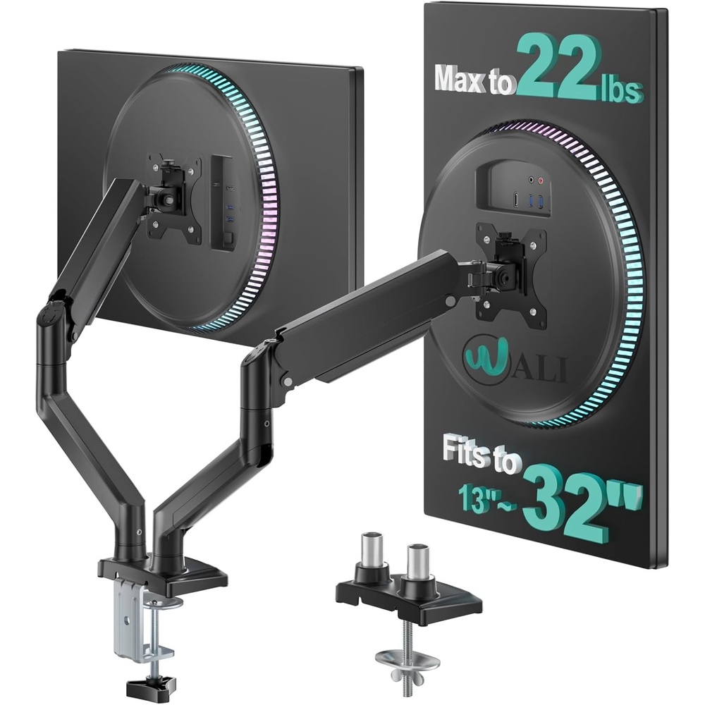 image:imageWALI Triple Monitor Mount for 1334 inch Screens Full Adjustable 3 Monitors Desk Mount with Clamp amp Grommet Base Triple Monitors Arm up to 198lbs Each VESA 75x75 100x100 mm GSDM003XL Black1332