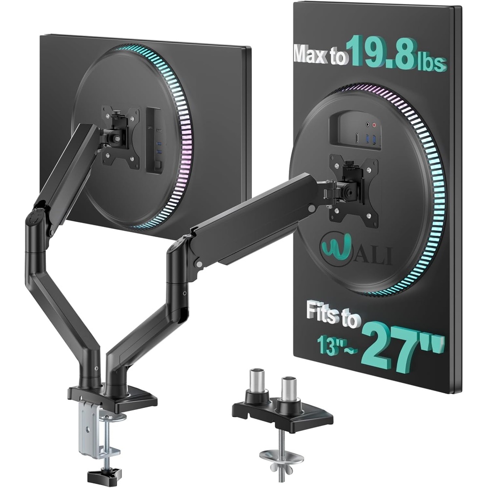 image:imageWALI Triple Monitor Mount for 1334 inch Screens Full Adjustable 3 Monitors Desk Mount with Clamp amp Grommet Base Triple Monitors Arm up to 198lbs Each VESA 75x75 100x100 mm GSDM003XL Black1327