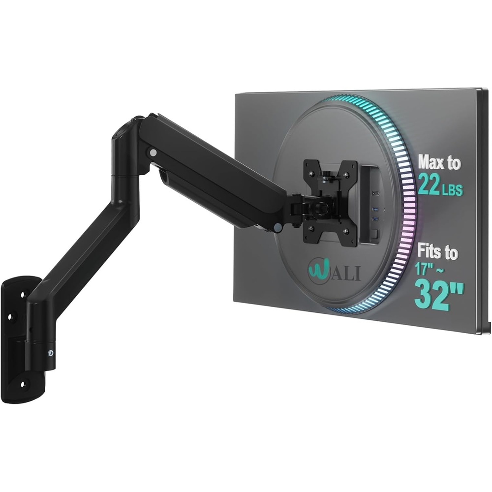 image:imageWALI Vertical Dual Monitor Wall Mount Stacked Monitor Wall Mount for 1749 Inch 2 Screens 44lbs each with Height Adjustment Heavy Duty Sturdy Steel Tilt Swivel Rotate Flexibility VESA 75x75100x100mmSingle Arm