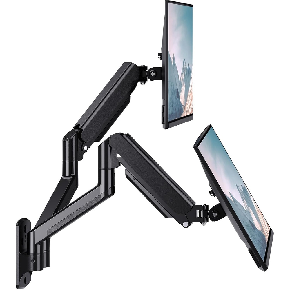 image:imageWALI Vertical Dual Monitor Wall Mount Stacked Monitor Wall Mount for 1749 Inch 2 Screens 44lbs each with Height Adjustment Heavy Duty Sturdy Steel Tilt Swivel Rotate Flexibility VESA 75x75100x100mmDual Arms