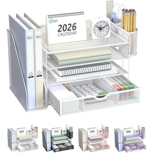 image:imageWALI Desk File Organizer 4 Tier Desktop Paper Letter Tray Organizer with Drawer and 2 Pen Holders Office Desk Accessories amp Workspace Organizers for Office Home SuppliesDO005DHW 1 Pack WhiteWhite