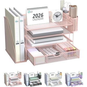 image:imageWALI Desk File Organizer 4 Tier Desktop Paper Letter Tray Organizer with Drawer and 2 Pen Holders Office Desk Accessories amp Workspace Organizers for Office Home SuppliesDO005DHW 1 Pack WhitePink