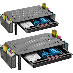 image:imageWALI Dual Monitor Stand with Storage Desk Organizer with Drawer and Pen Holder Desk Monitor Riser 3 Height Adjustable Laptop Riser for Computer Laptop Printer STT003DH2B 2 Pack Black