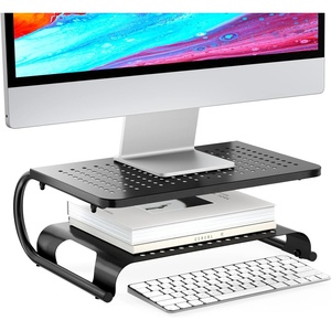image:imageWALI Monitor Stand Riser Computer Desktop Stand Riser Holder Vented Metal 2 Tier Desk Shelf for Desk Organizer STT001B 1 Pack Black