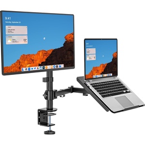 image:imageWALI Triple Arm Laptop and Dual Monitor Desk Mount for 17 Notebook and Up to 27 Screens Extra Tall Adjustable Monitor Stand with Laptop Tray VESA 75x75 100x100 Black M002XLLPWidth 14  Adjustable Desk Mount