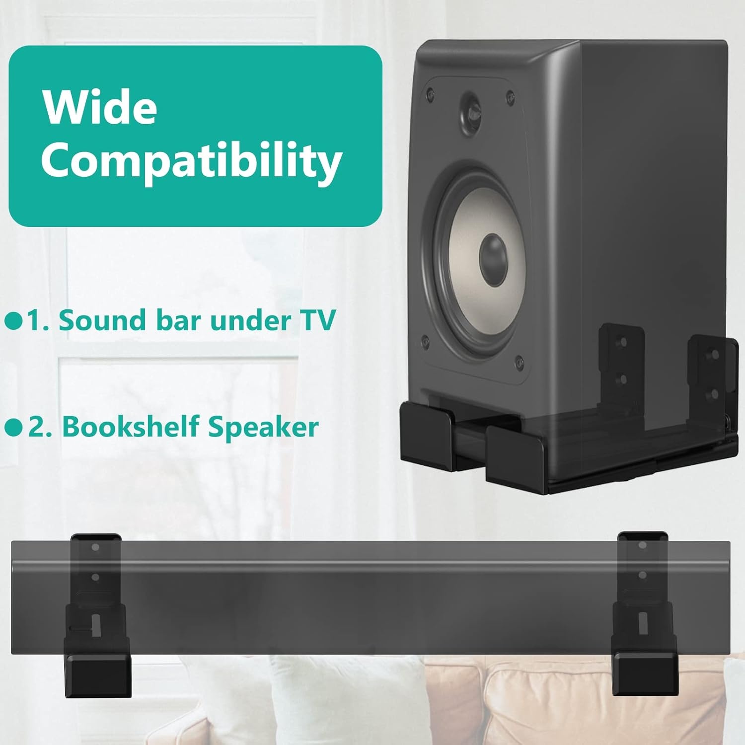 image:imageWALI Center Channel Speaker Wall Mount Universal Soundbar Wall Mount Bracket Hold up to 30 lbs Arms Extend Adjustment from 7 to 115 inch SLK201 Black35 to 61 inch