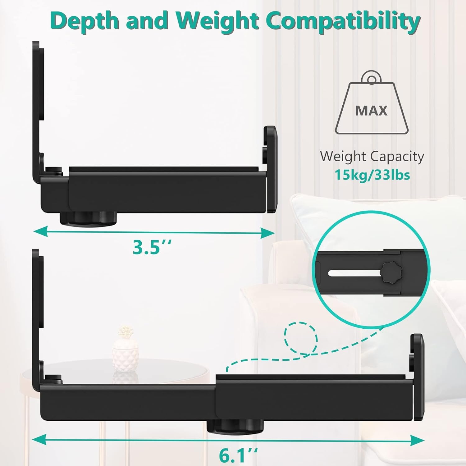 image:imageWALI Center Channel Speaker Wall Mount Universal Soundbar Wall Mount Bracket Hold up to 30 lbs Arms Extend Adjustment from 7 to 115 inch SLK201 Black35 to 61 inch