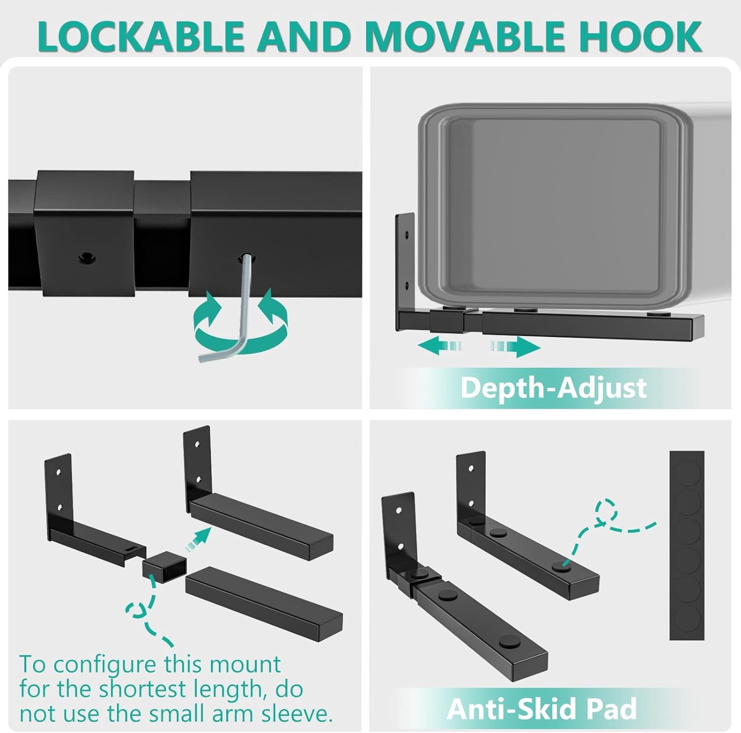 image:imageWALI Center Channel Speaker Wall Mount Universal Soundbar Wall Mount Bracket Hold up to 30 lbs Arms Extend Adjustment from 7 to 115 inch SLK201 Black7 to 115 inch