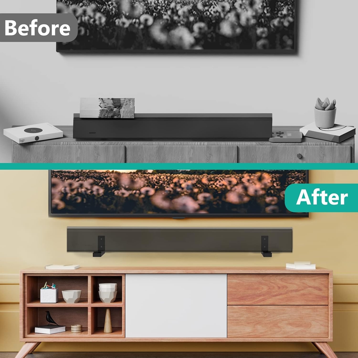 image:imageWALI Center Channel Speaker Wall Mount Universal Soundbar Wall Mount Bracket Hold up to 30 lbs Arms Extend Adjustment from 7 to 115 inch SLK201 Black7 to 115 inch
