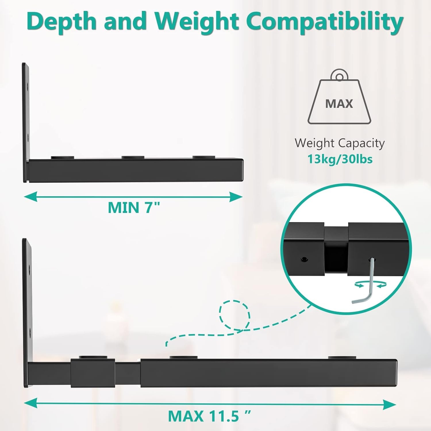 image:imageWALI Center Channel Speaker Wall Mount Universal Soundbar Wall Mount Bracket Hold up to 30 lbs Arms Extend Adjustment from 7 to 115 inch SLK201 Black7 to 115 inch