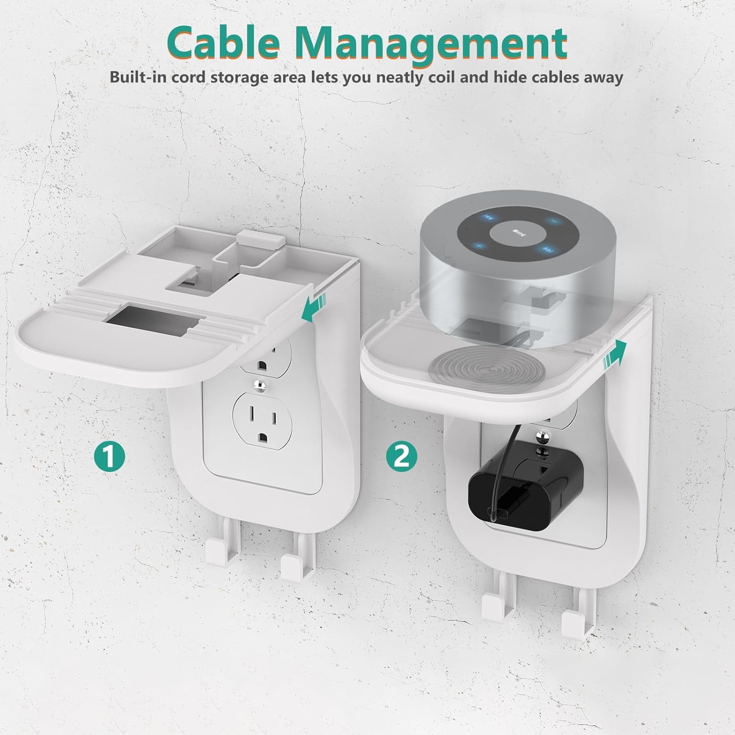 image:imageWALI Outlet Shelf Wall Holder Fit for Duplex GFCI Decorative Outlet Shell A Space Saving for Smart Home Speaker Mounts up to 20lbs with Cable Management OSH002W WhiteWhite2 Packs